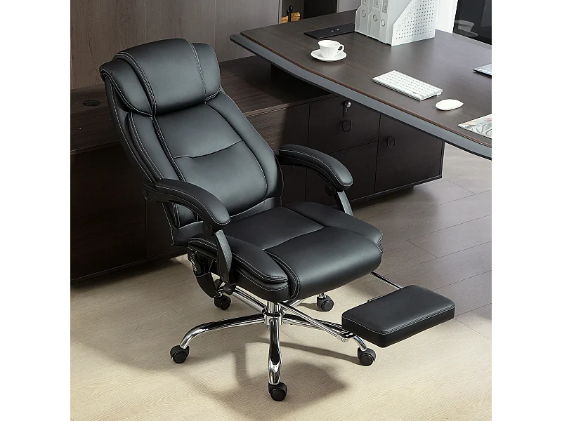 Fauteuil de bureau design massant chauffant inclinable repose-pieds rétractable synthétique noir