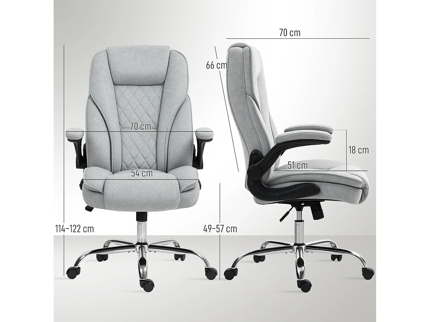 Fauteuil de bureau style Chesterfield réglable accoudoirs rabattables velours gris clair