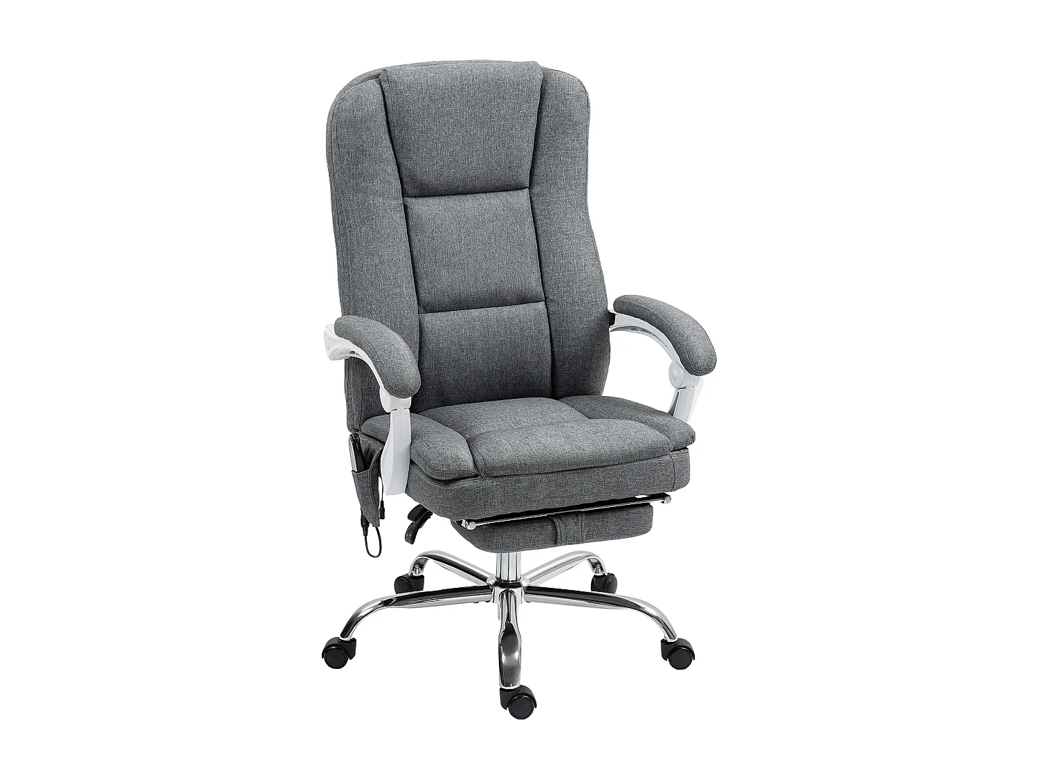 Fauteuil de bureau massant chauffant inclinable repose-pieds rétractable tissu toucher lin gris