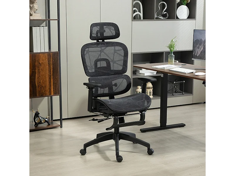 Fauteuil de bureau ergonomique grand confort entièrement réglable tissu maille noir