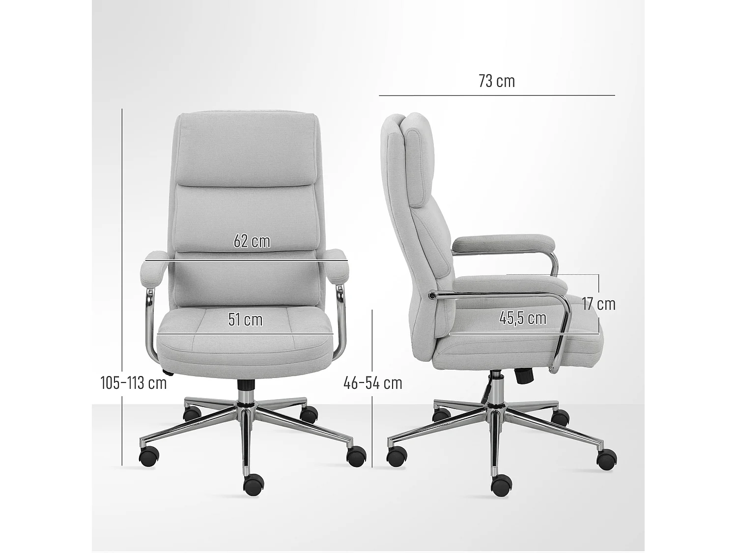 Fauteuil de bureau manager design accoudoirs rembourrés acier chromé tissu toucher lin gris clair