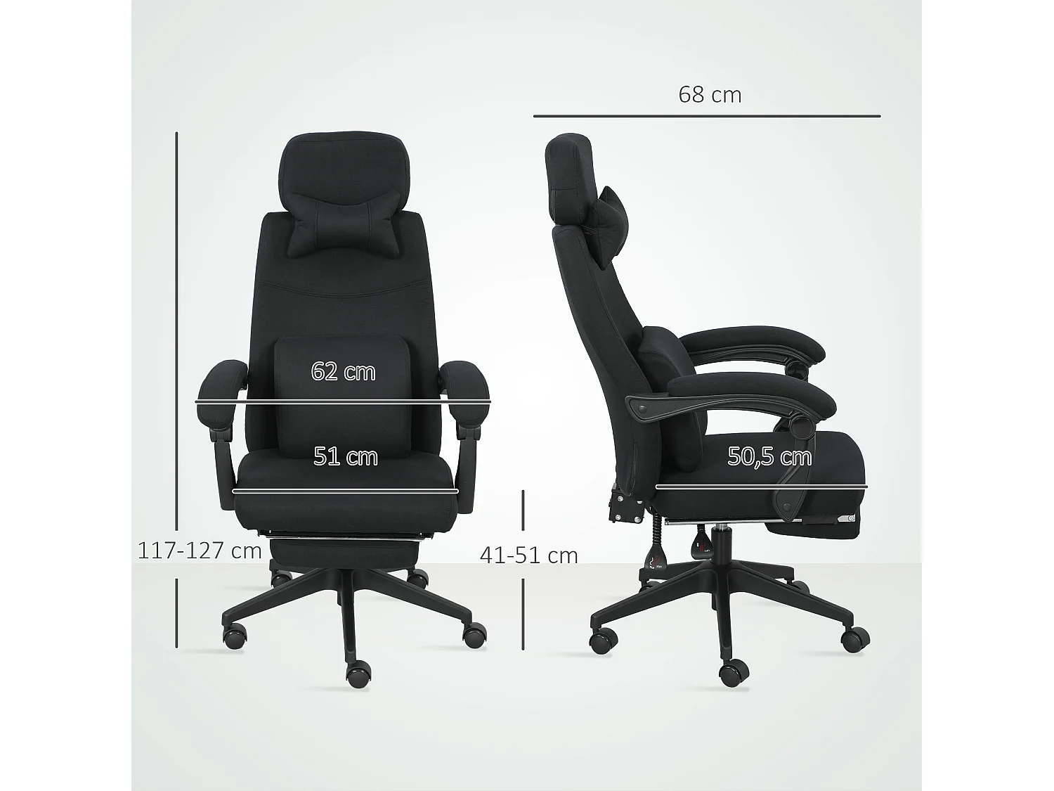 Fauteuil de bureau manager grand confort dossier réglable repose-pied coussin lombaire roulettes 360° lin 62L x 68P x 127H cm noir