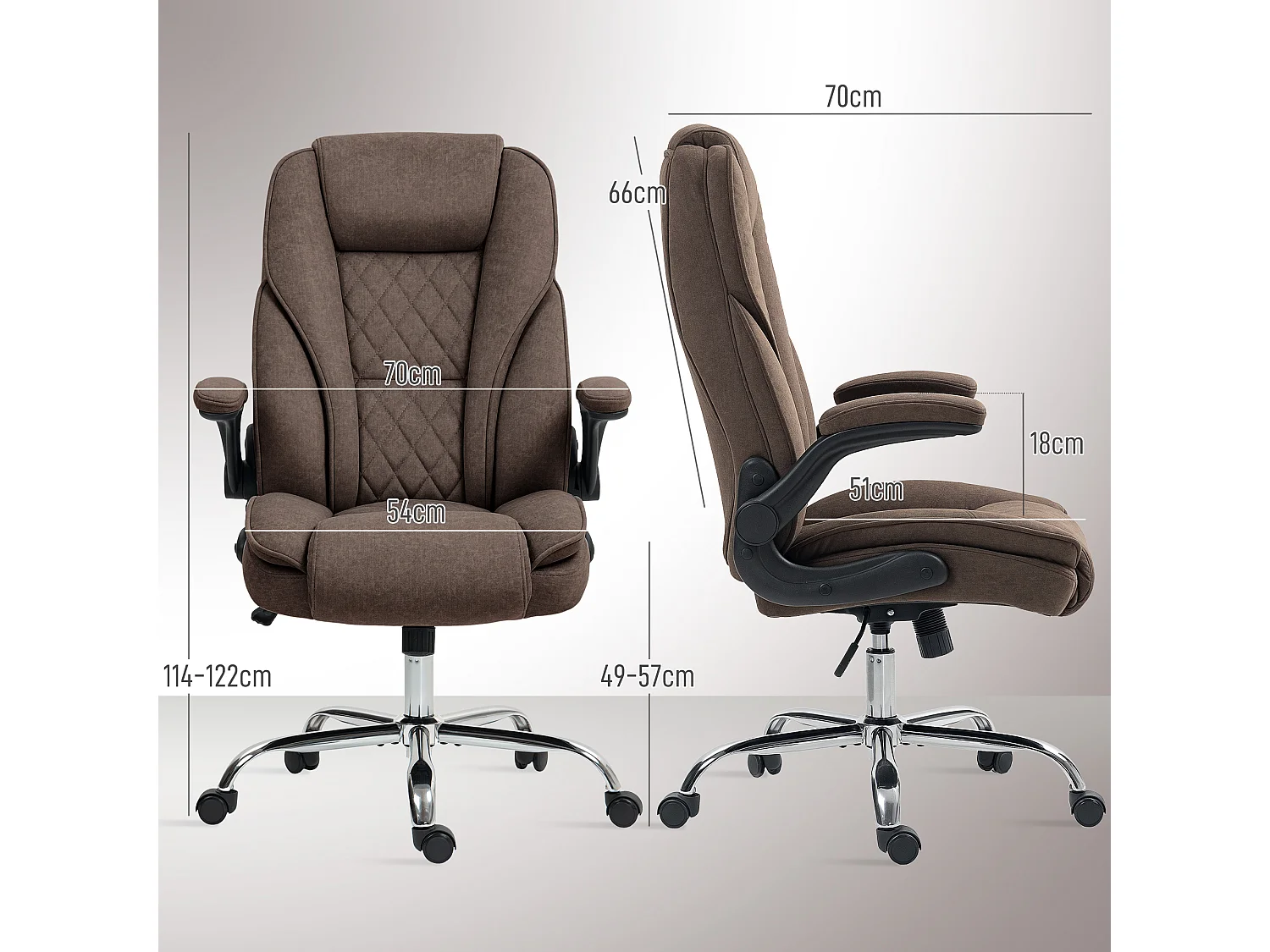 Fauteuil de bureau style Chesterfield réglable accoudoirs rabattables velours chocolat