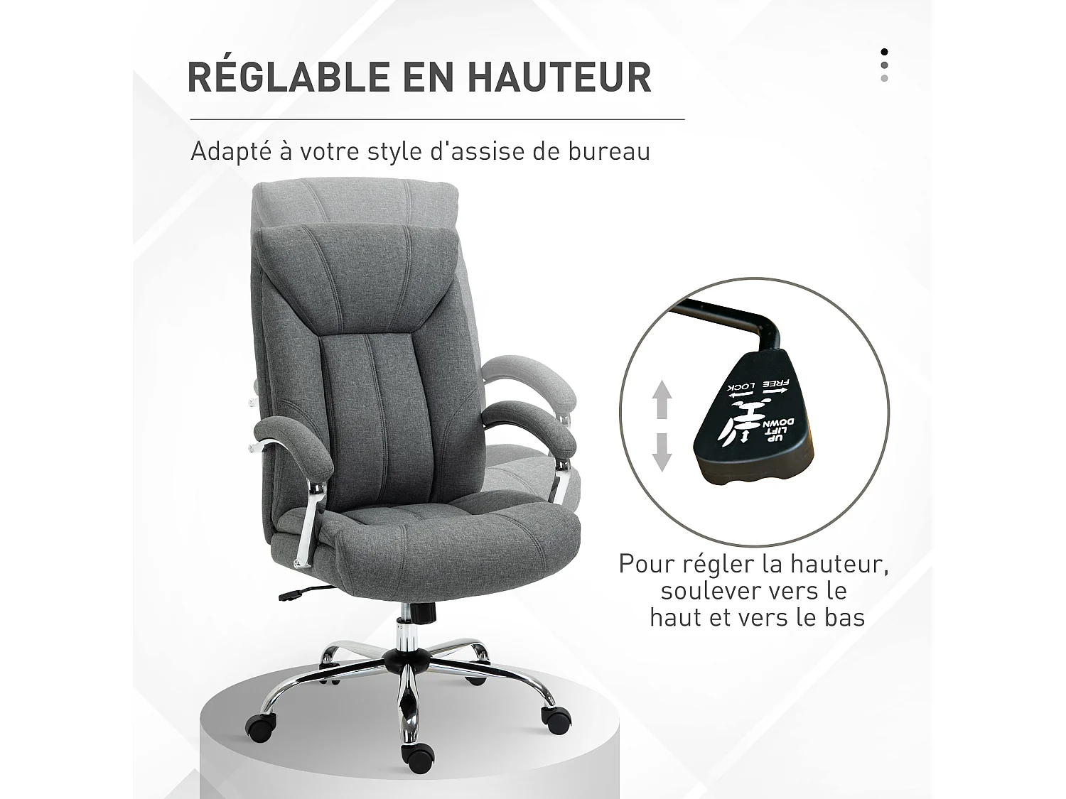 Fauteuil de bureau manager - chaise de bureau grand confort réglable pivotante - acier chromé tissu gris