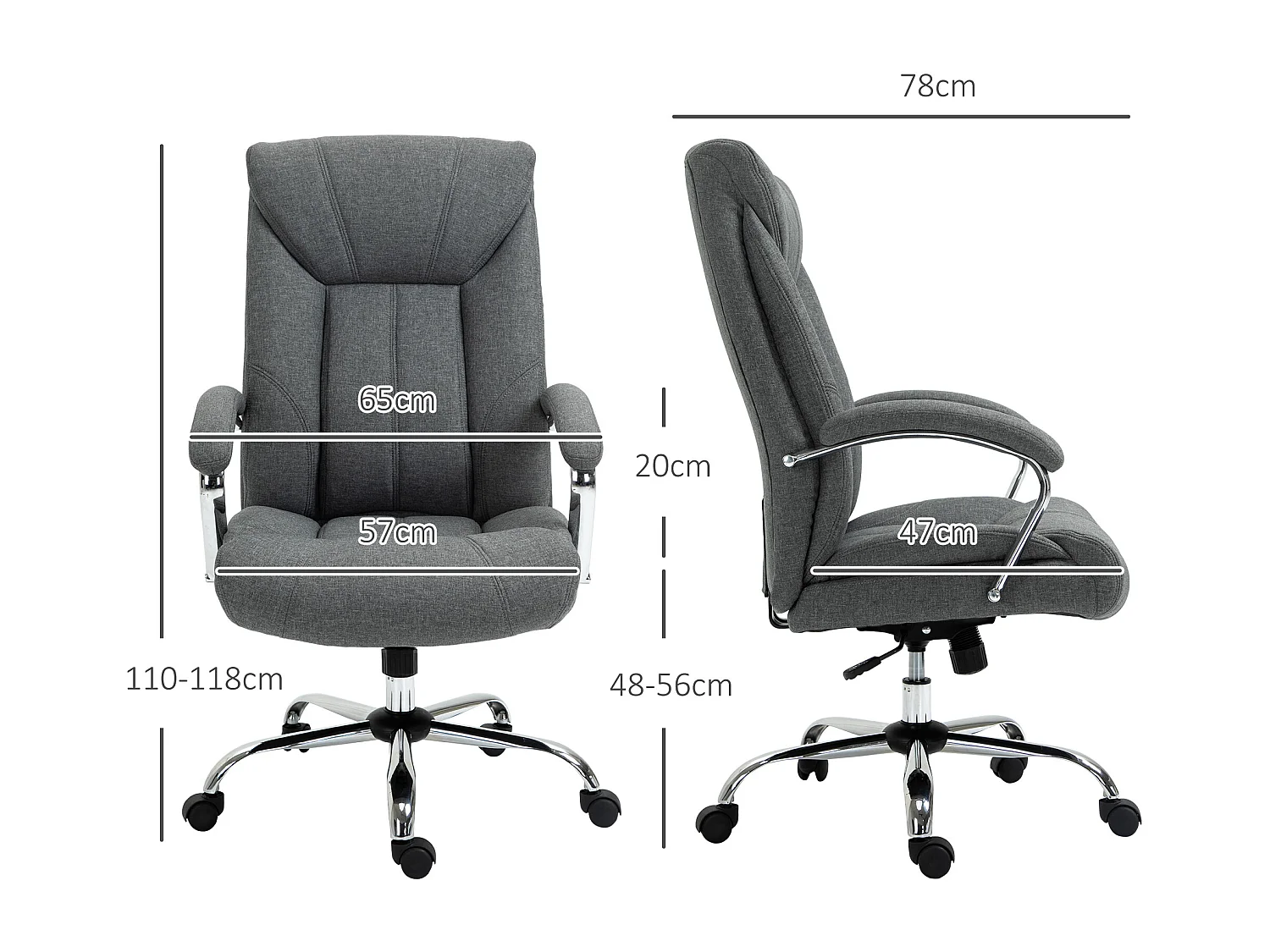 Fauteuil de bureau manager - chaise de bureau grand confort réglable pivotante - acier chromé tissu gris
