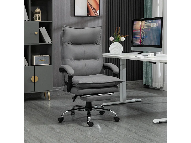Fauteuil de bureau massant chauffant inclinable réglable repose-pieds rétractable microfibre gris