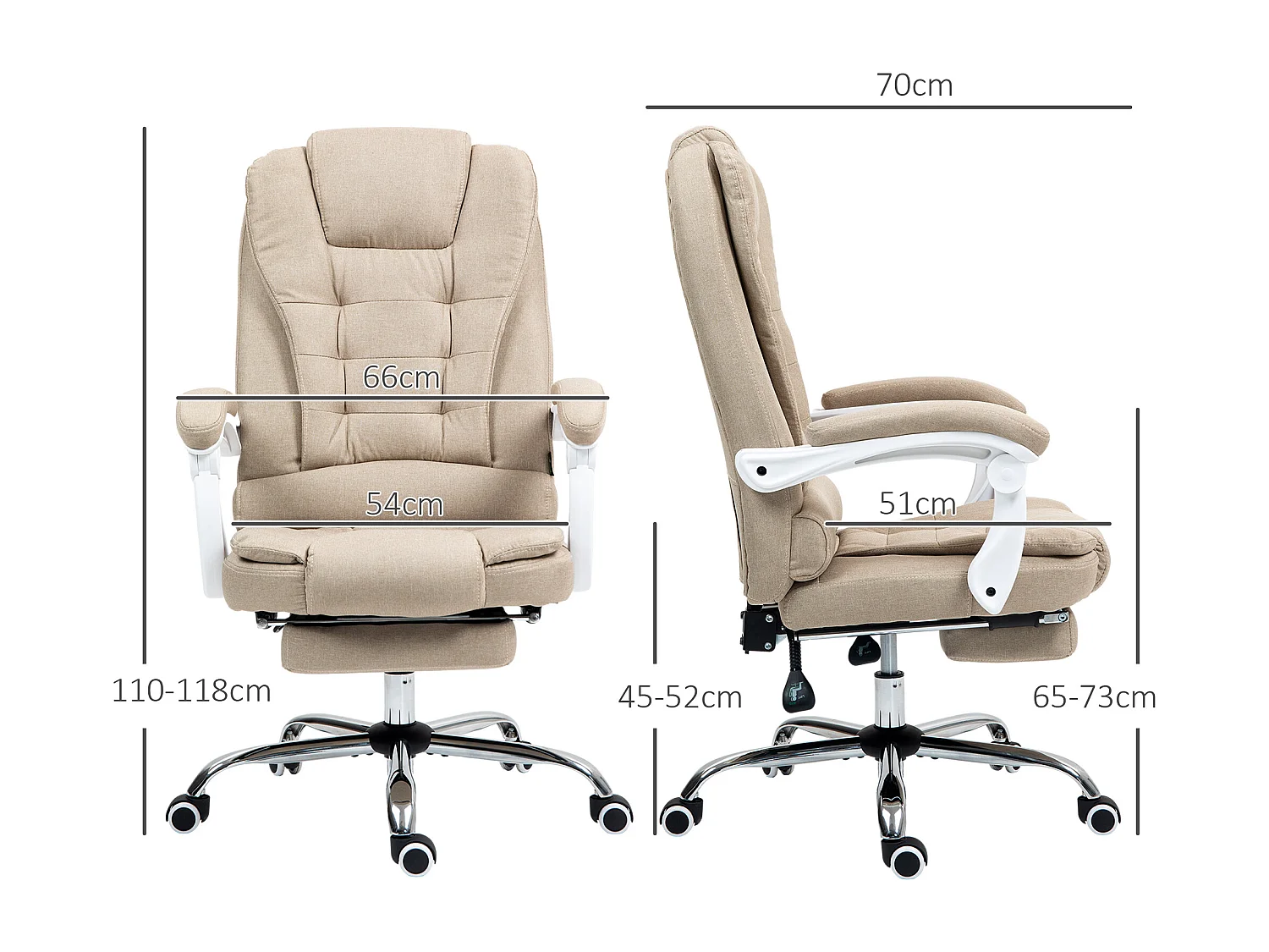 Fauteuil de bureau manager grand confort repose-pied dossier inclinable accoudoirs rembourrés lin beige