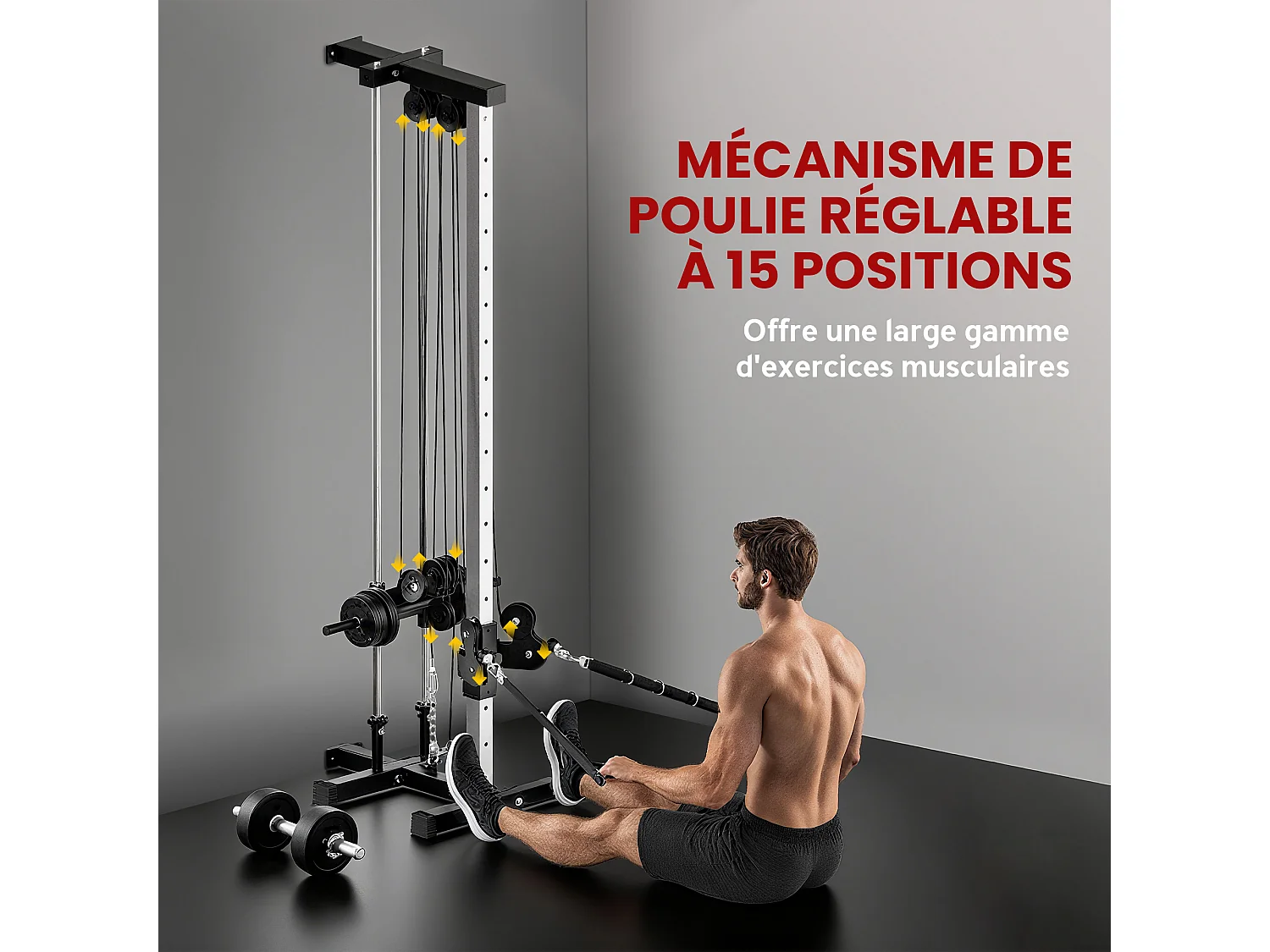 Station de musculation montage mural - double poulie, tirage poitrine, lat pulldown - acier gris noir