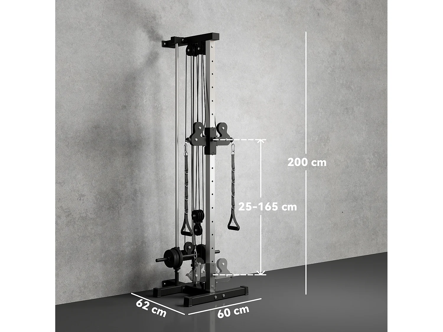 Station de musculation montage mural - double poulie, tirage poitrine, lat pulldown - acier gris noir