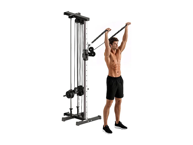 Station de musculation montage mural - double poulie, tirage poitrine, lat pulldown - acier gris noir