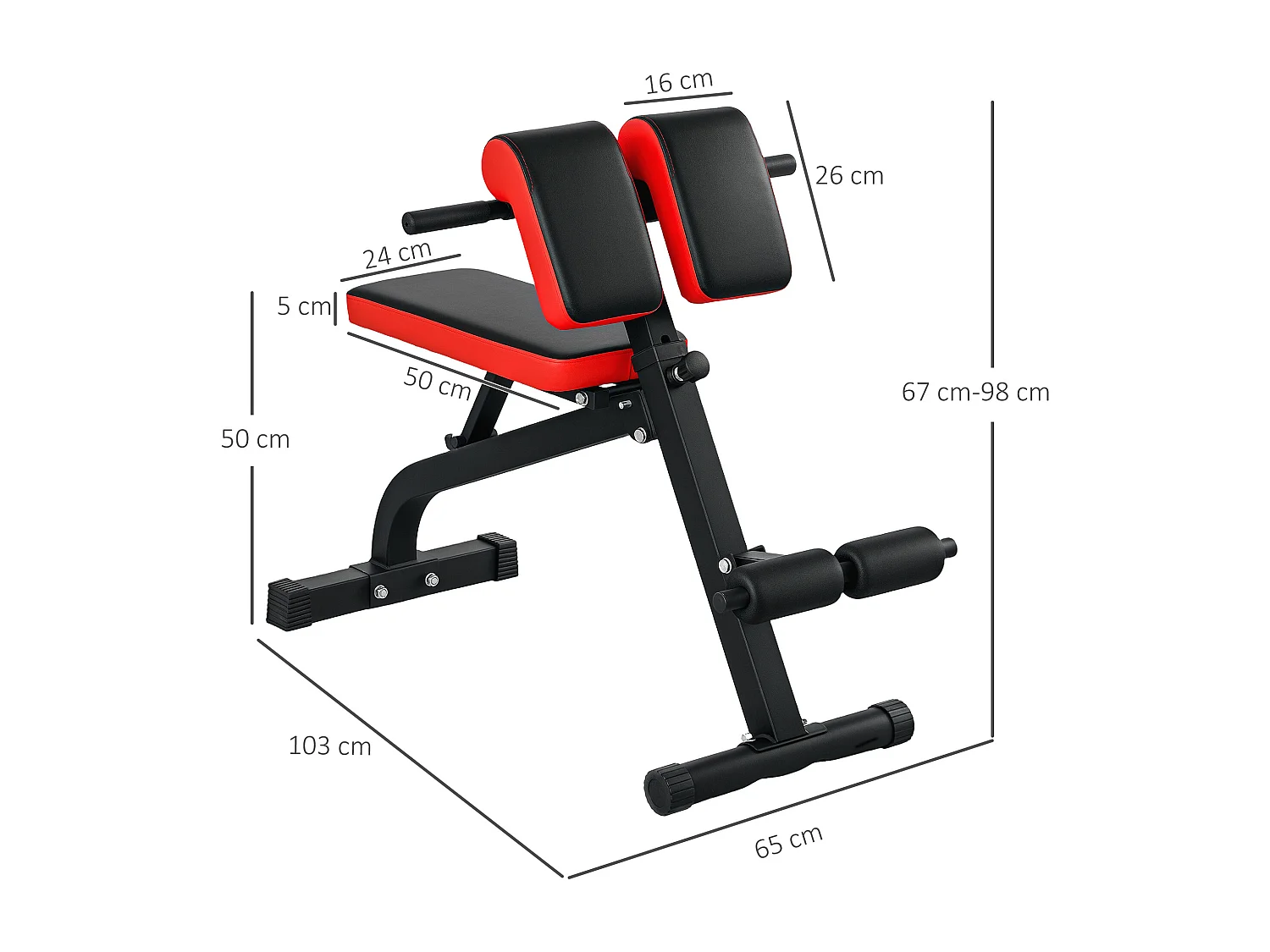 Banc de musculation 150L x 150l x 76H cm hauteur coussin abdominal réglable 7 niveaux dossier rembourré acier noir rouge