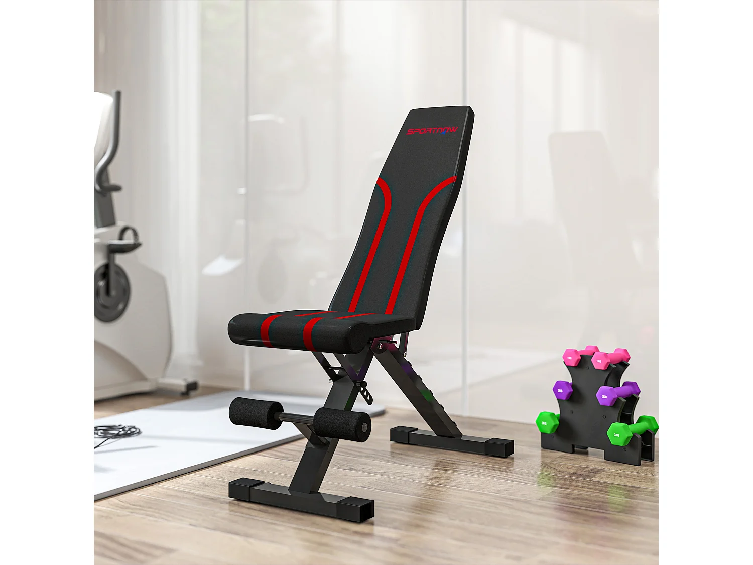 Banc de musculation pliable inclinable charge max. 230 Kg rouge noir