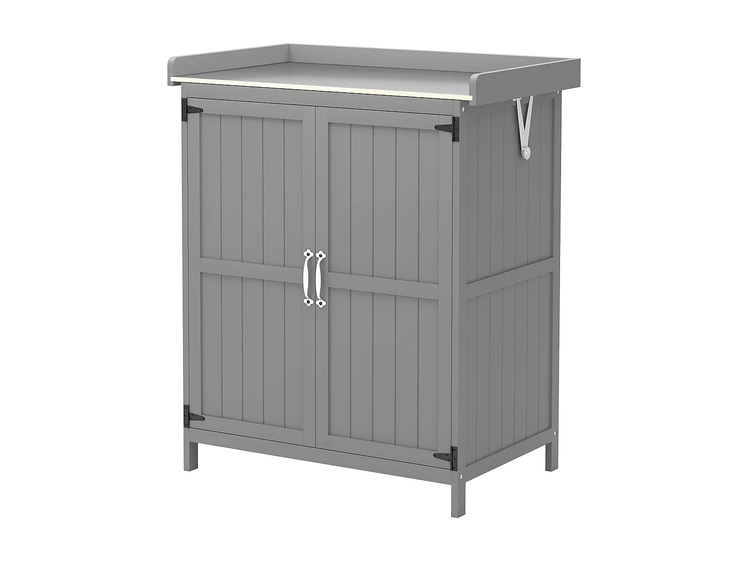Armoire de jardin sur pied 2 portes étagère toit ouvrant dim. 74 x 43 x 88 cm acier inox bois sapin gris