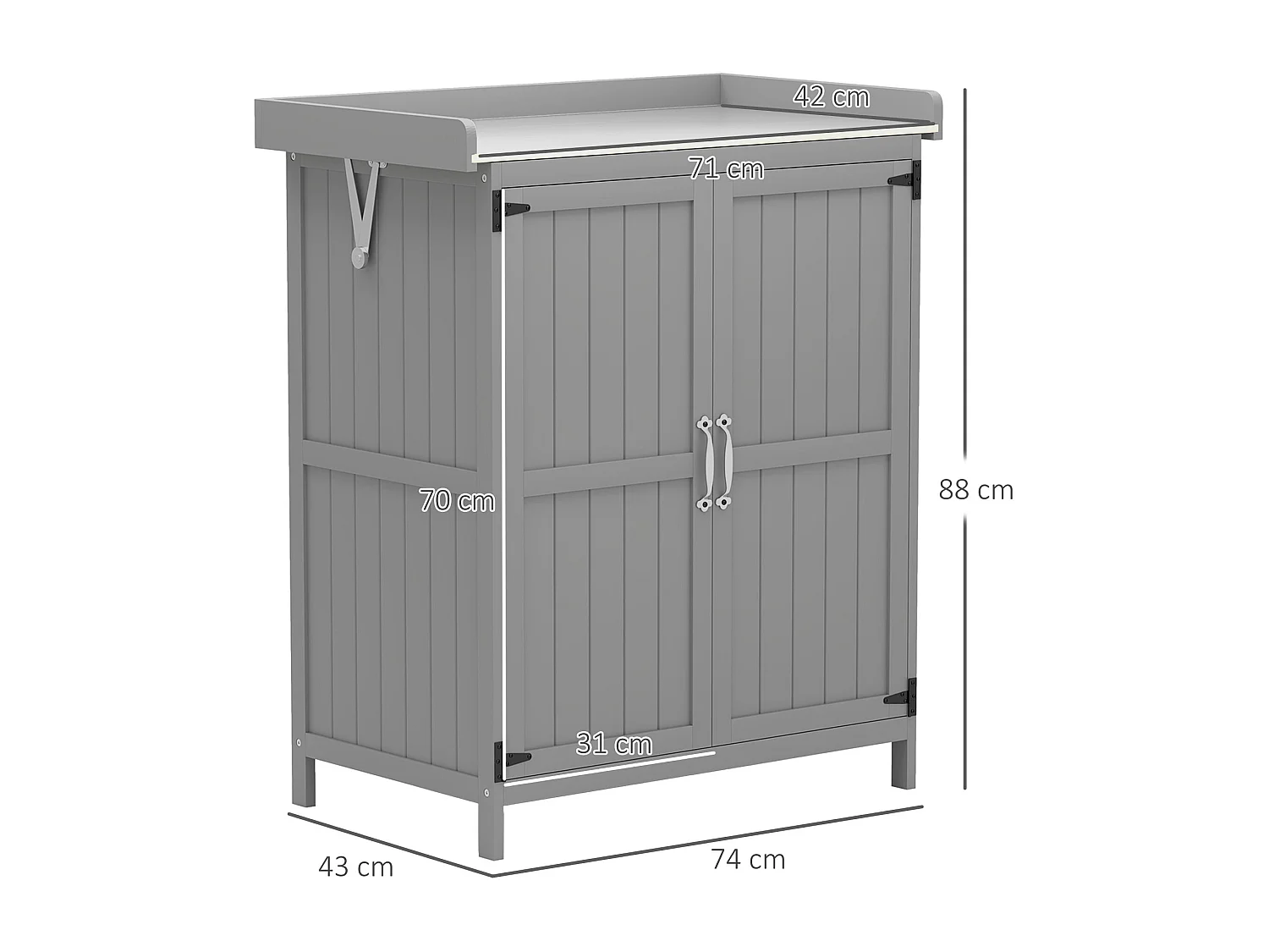 Armoire de jardin sur pied 2 portes étagère toit ouvrant dim. 74 x 43 x 88 cm acier inox bois sapin gris