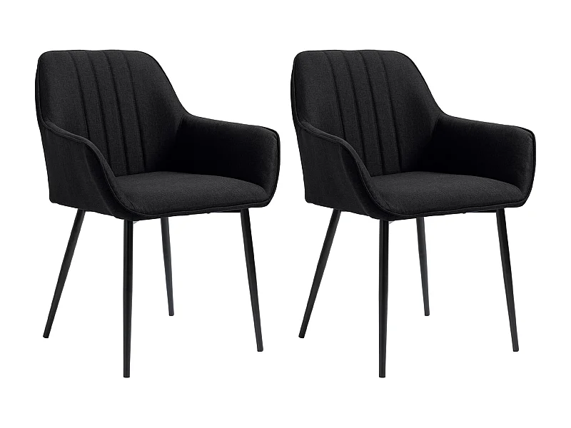 Chaises de visiteur design scandinave - lot de 2 chaises - pieds effilés métal noir - assise dossier accoudoirs ergonomiques lin noir
