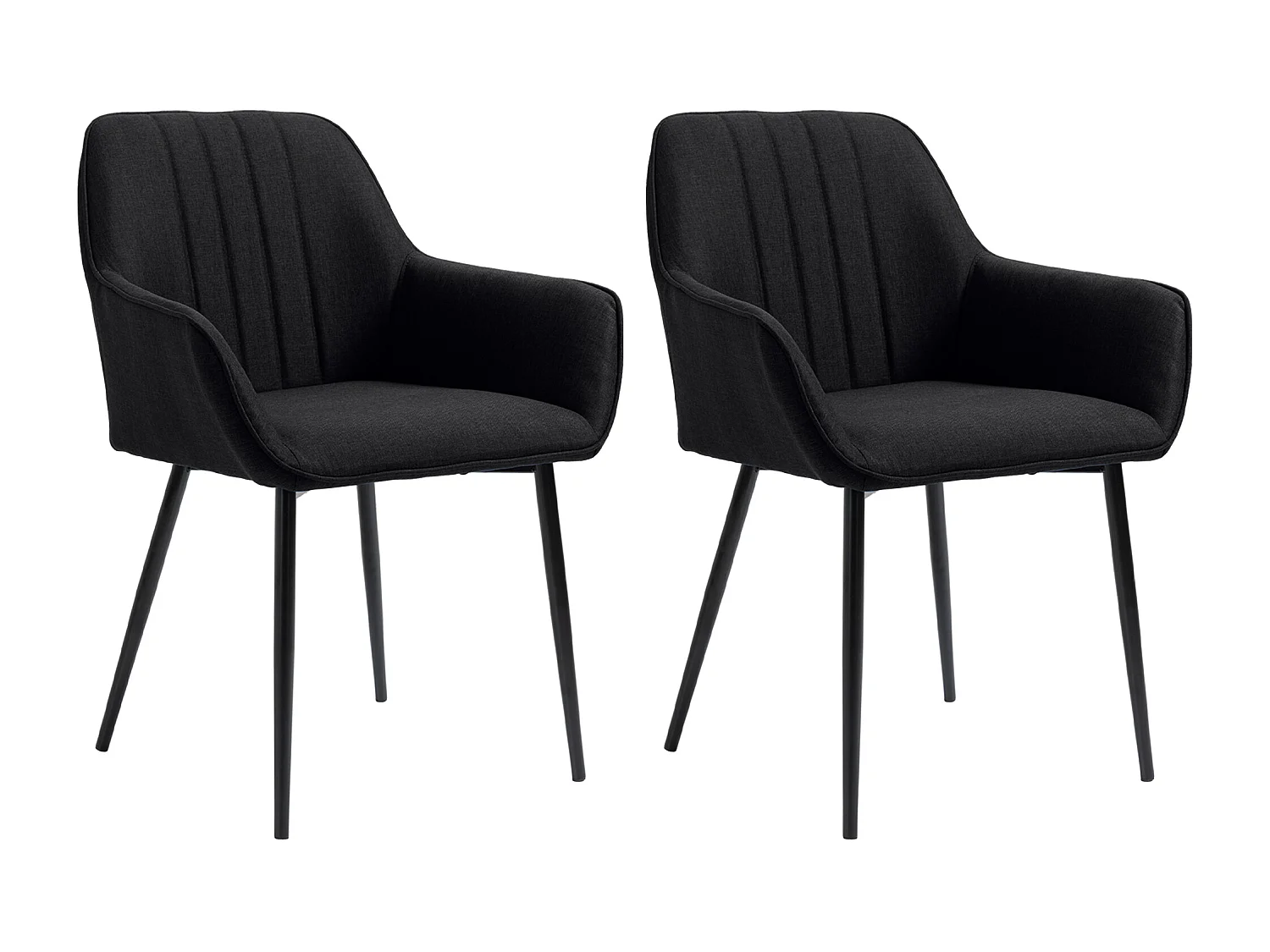 Chaises de visiteur design scandinave - lot de 2 chaises - pieds effilés métal noir - assise dossier accoudoirs ergonomiques lin noir