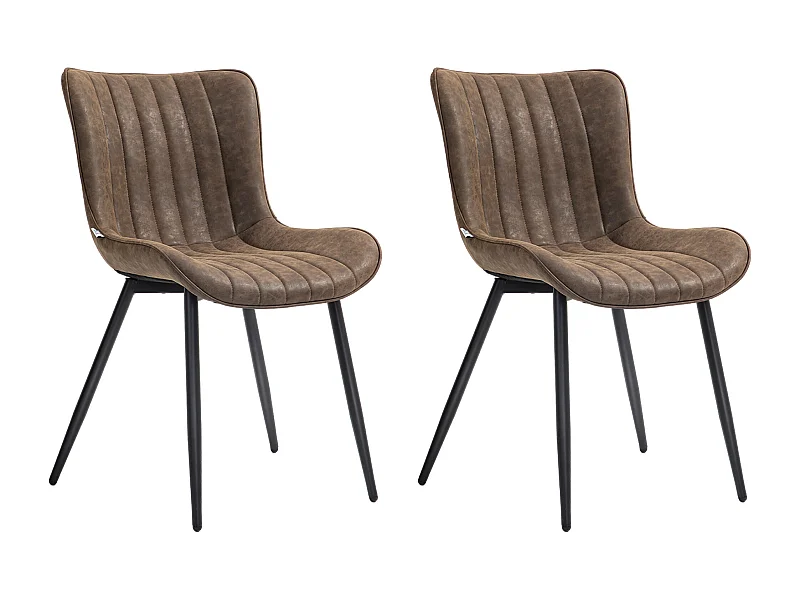 Lot de 2 chaises design Chesterfield surpiqûres verticales acier noir synthétique taupe effet vieilli