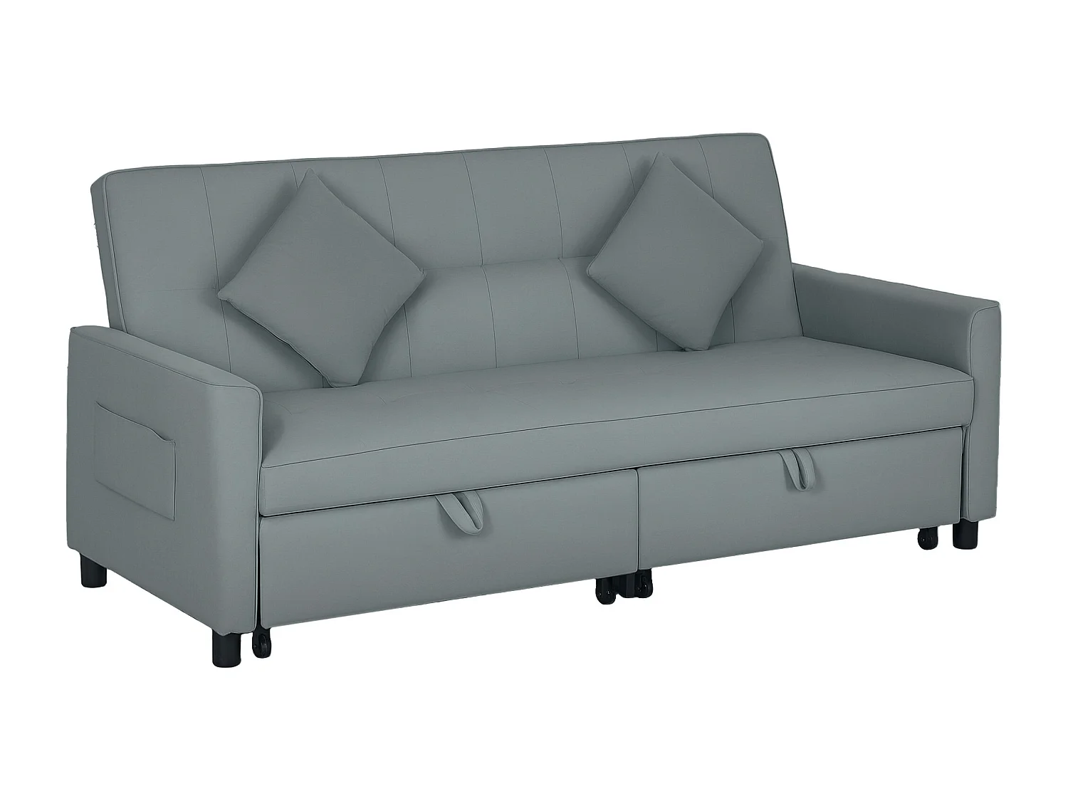 Canapé convertible 3 places style Chesterfield effet capitonné inclinable - 2 coussins, pochettes rangement - velours gris