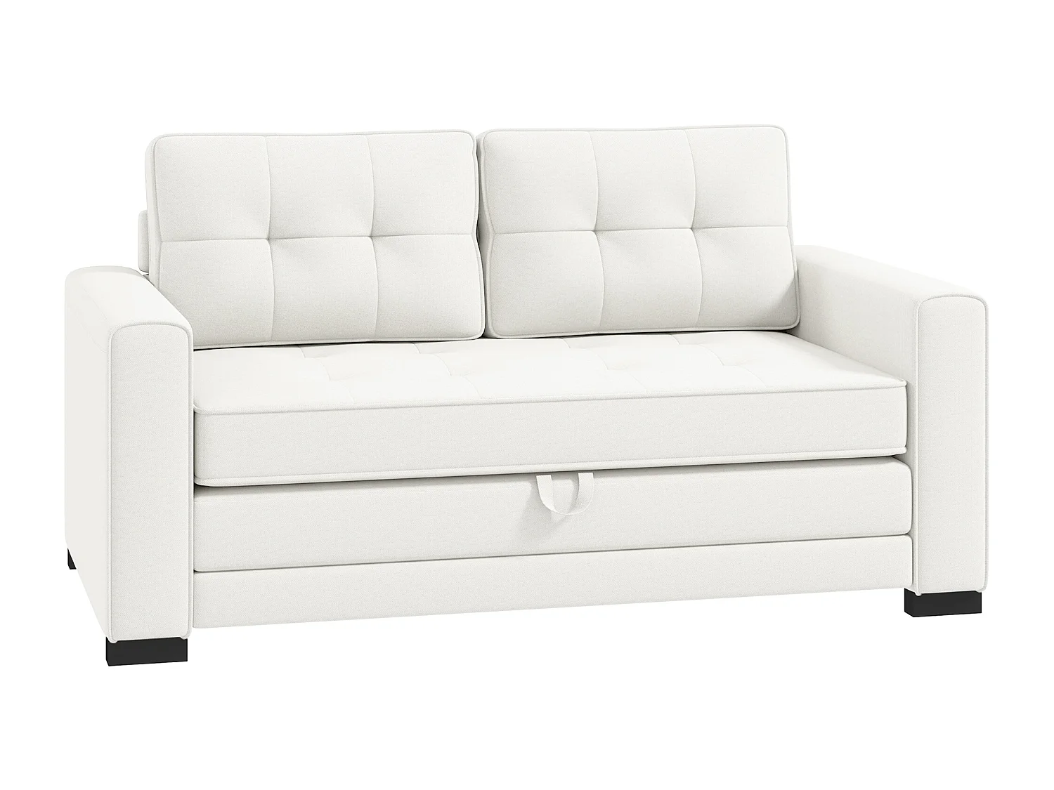 Canapé convertible 2 places design contemporain assise dossier capitonnés polyester aspect lin blanc cassé