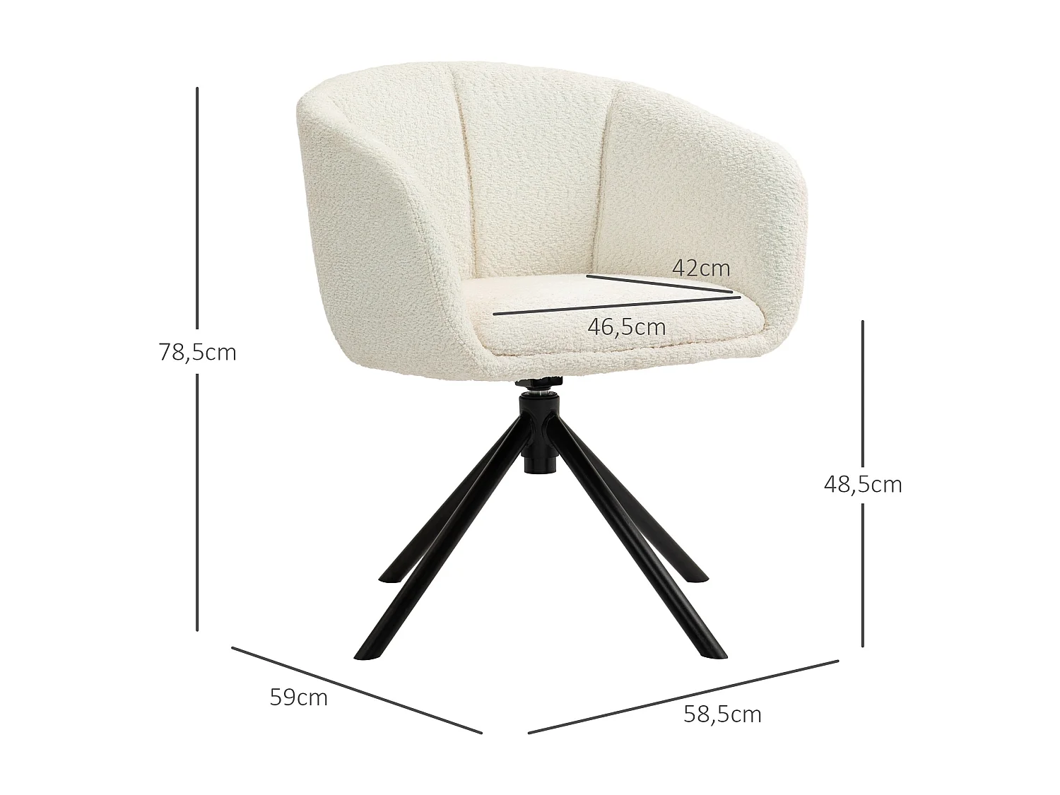 Chaise de salle à manger pivotante design effet laine bouclée crème piètement croisé métal noir