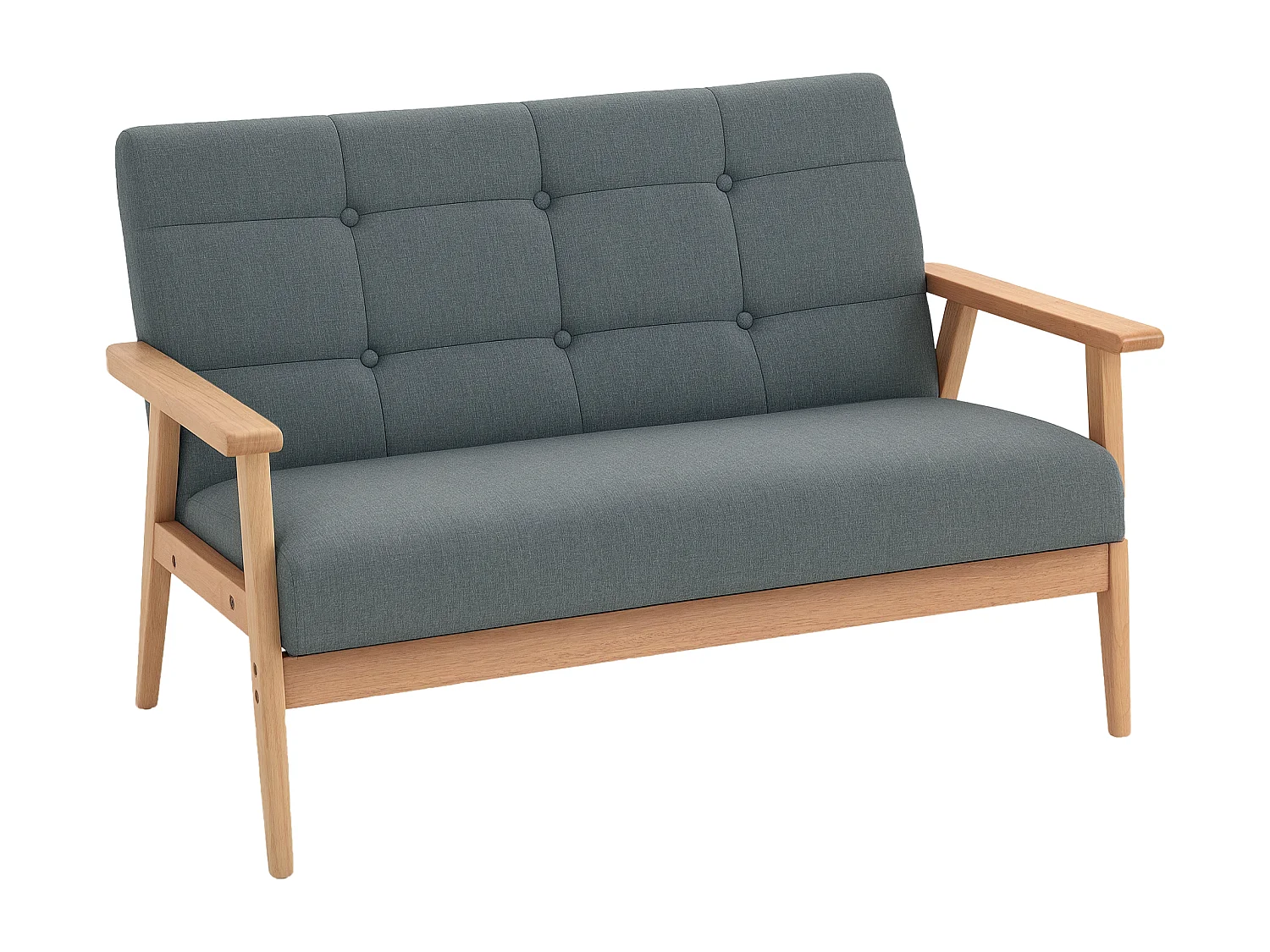 Canapé 2 places style scandinave dim. 115l x 66,5P x 73H cm bois tissu gris