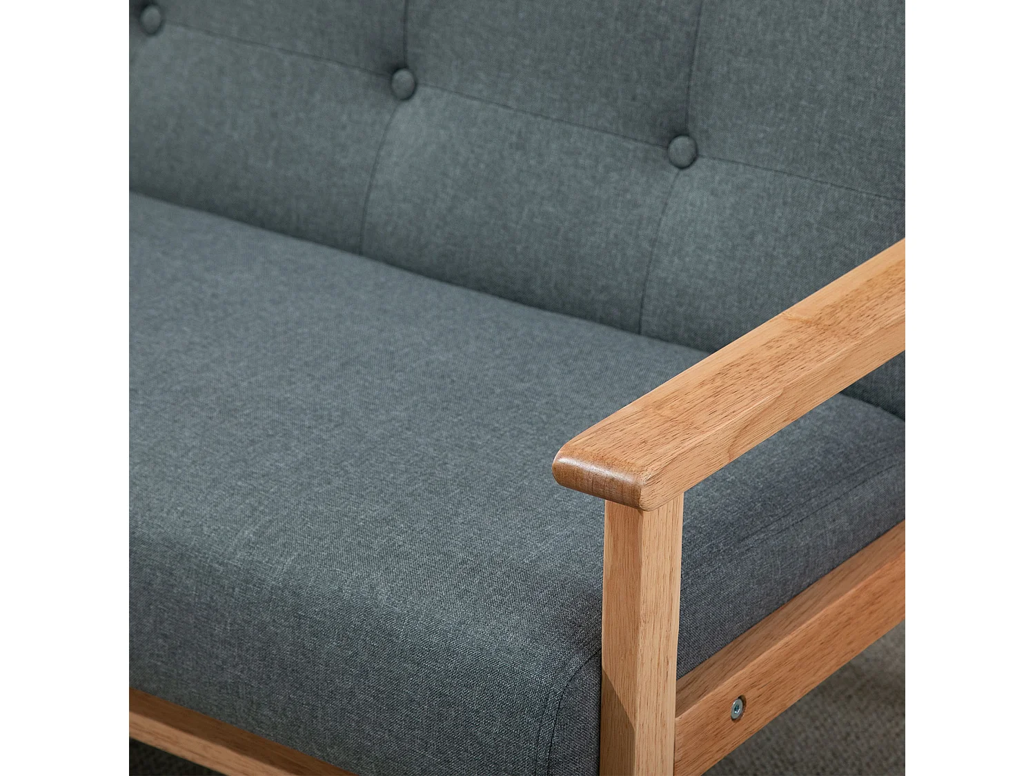 Canapé 2 places style scandinave dim. 115l x 66,5P x 73H cm bois tissu gris