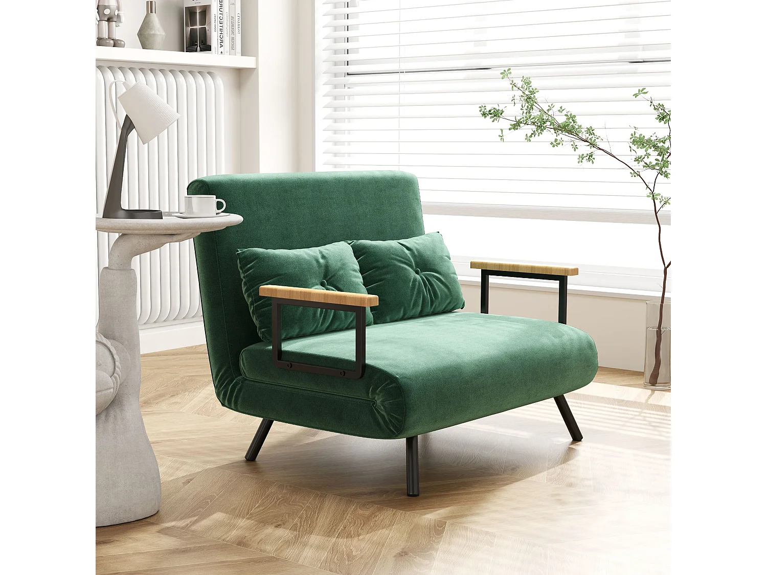 Canapé convertible 2 places canapé-lit dossier réglable 5 niv. 2 coussins revêtement effet velours vert sapin