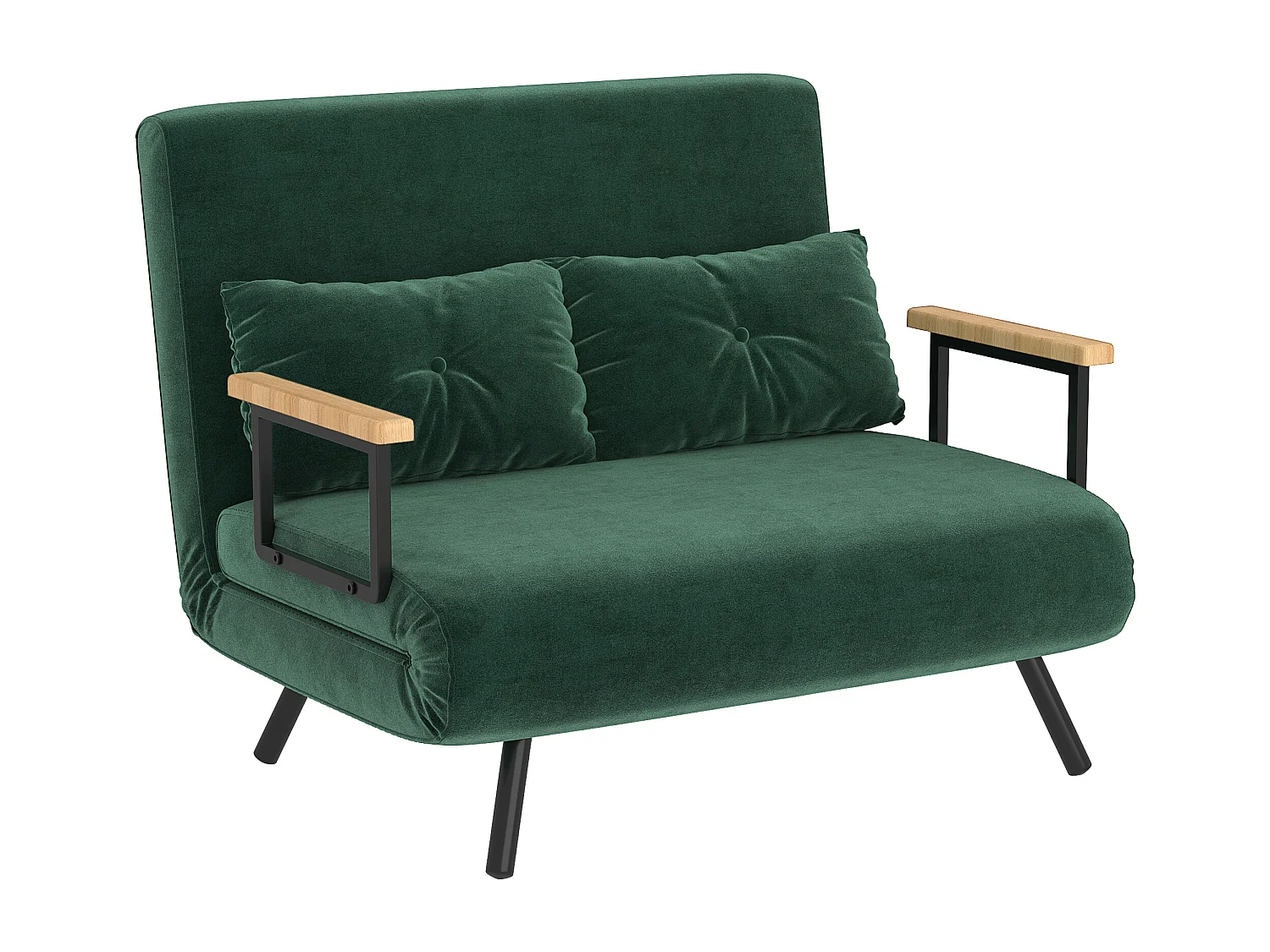 Canapé convertible 2 places canapé-lit dossier réglable 5 niv. 2 coussins revêtement effet velours vert sapin