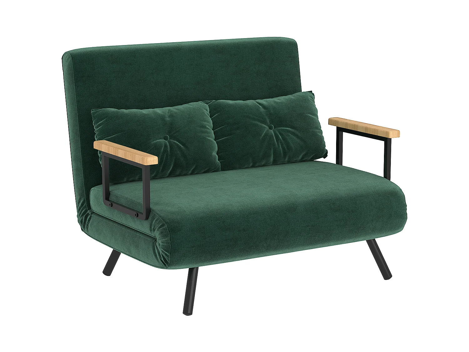 Canapé convertible 2 places canapé-lit dossier réglable 5 niv. 2 coussins revêtement effet velours vert sapin