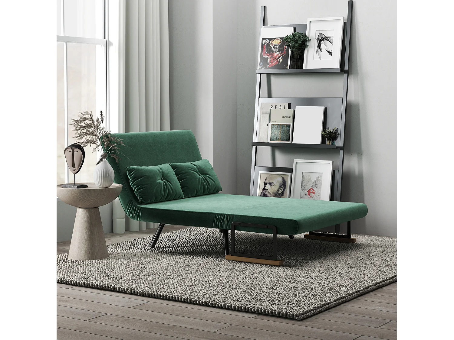 Canapé convertible 2 places canapé-lit dossier réglable 5 niv. 2 coussins revêtement effet velours vert sapin