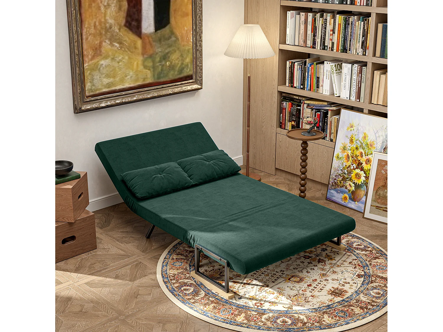 Canapé convertible 2 places canapé-lit dossier réglable 5 niv. 2 coussins revêtement effet velours vert sapin