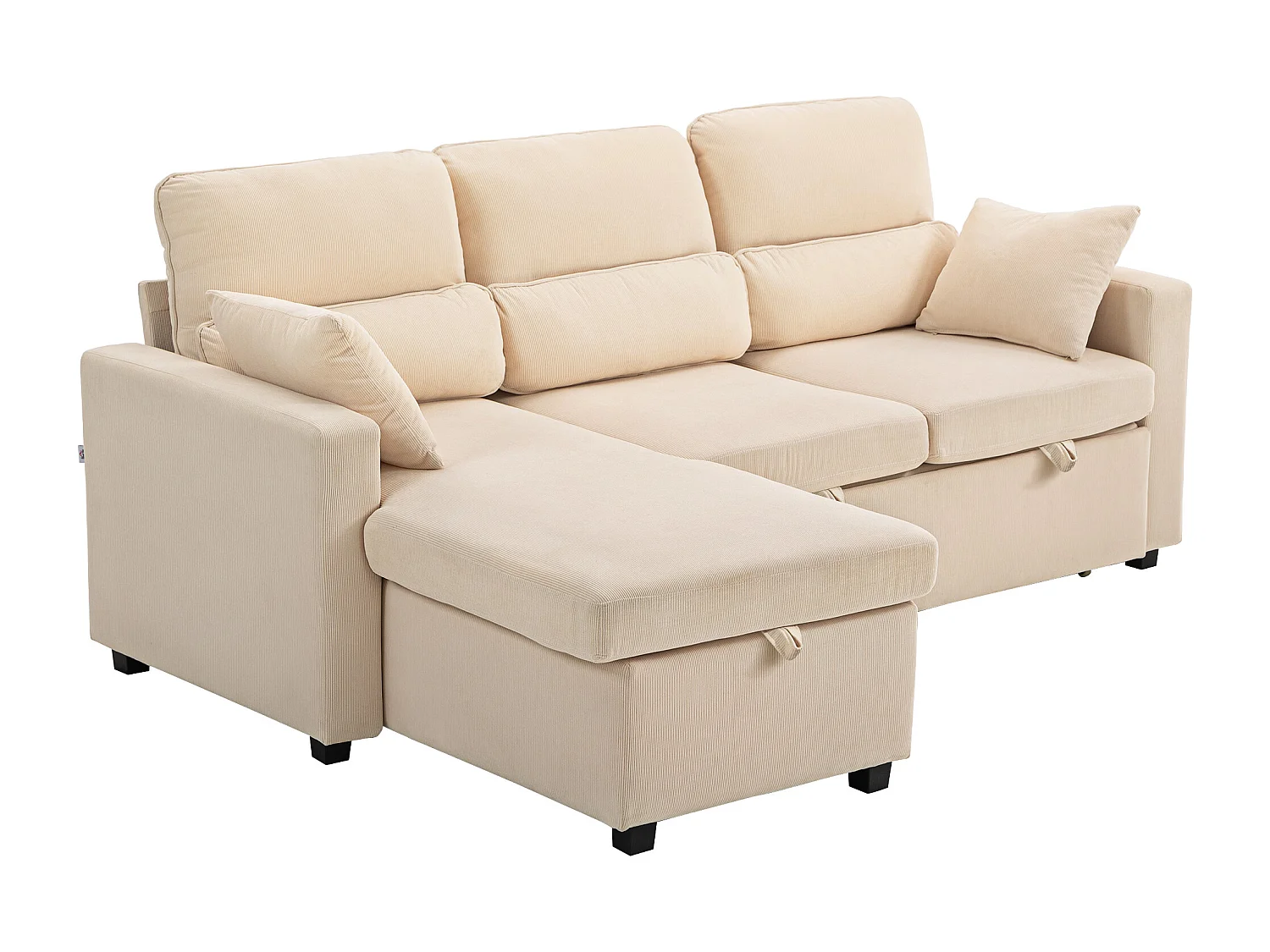 Canapé d'angle convertible velours côtelé avec coffre de rangement dim. 205x135x76cm beige