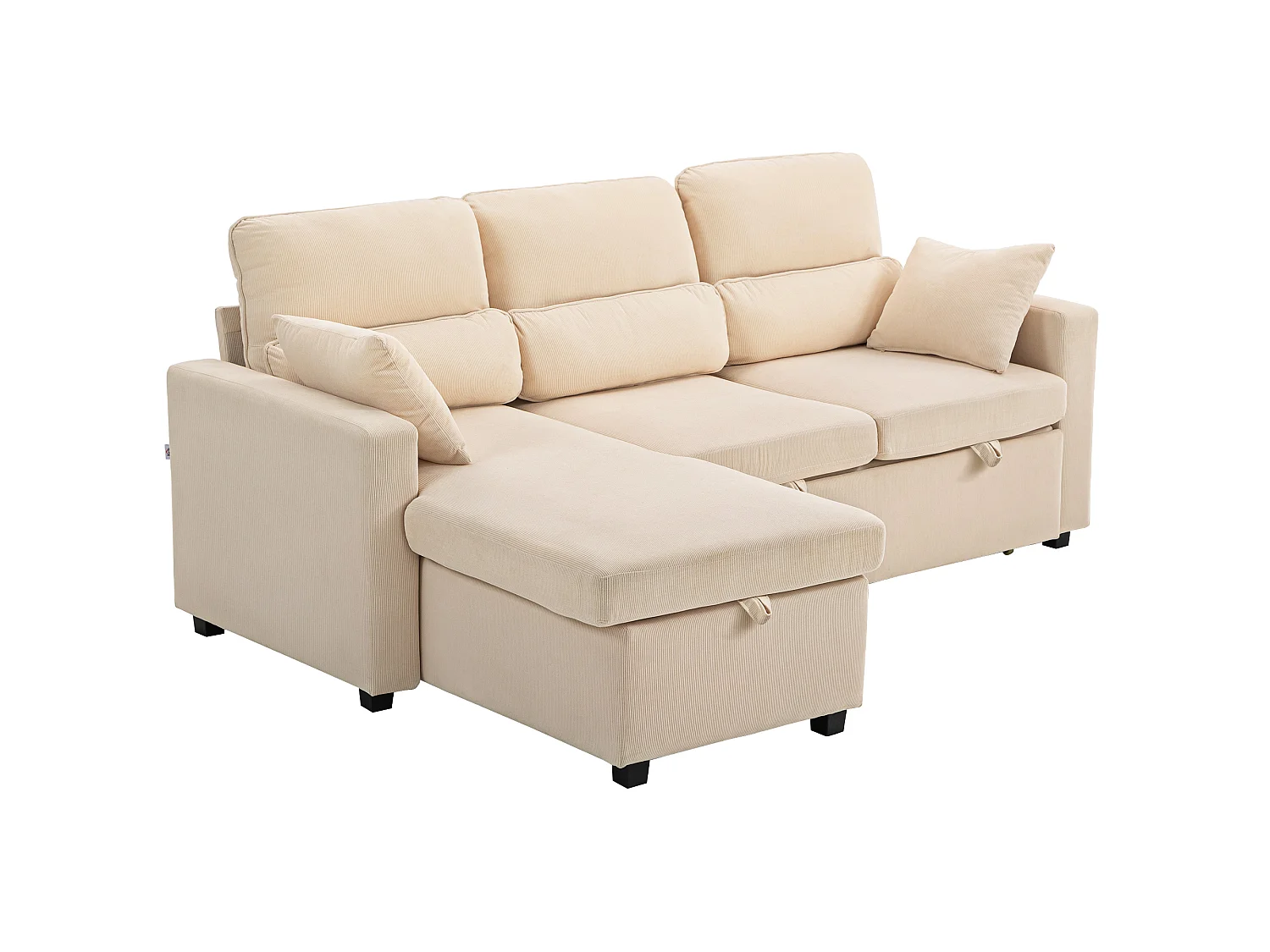 Canapé d'angle convertible 3 places avec coffre en velours beige