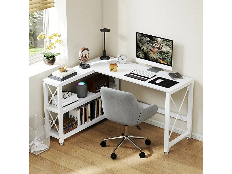 Bureau d'angle modulable design contemporain multi-rangement  - métal panneaux blanc