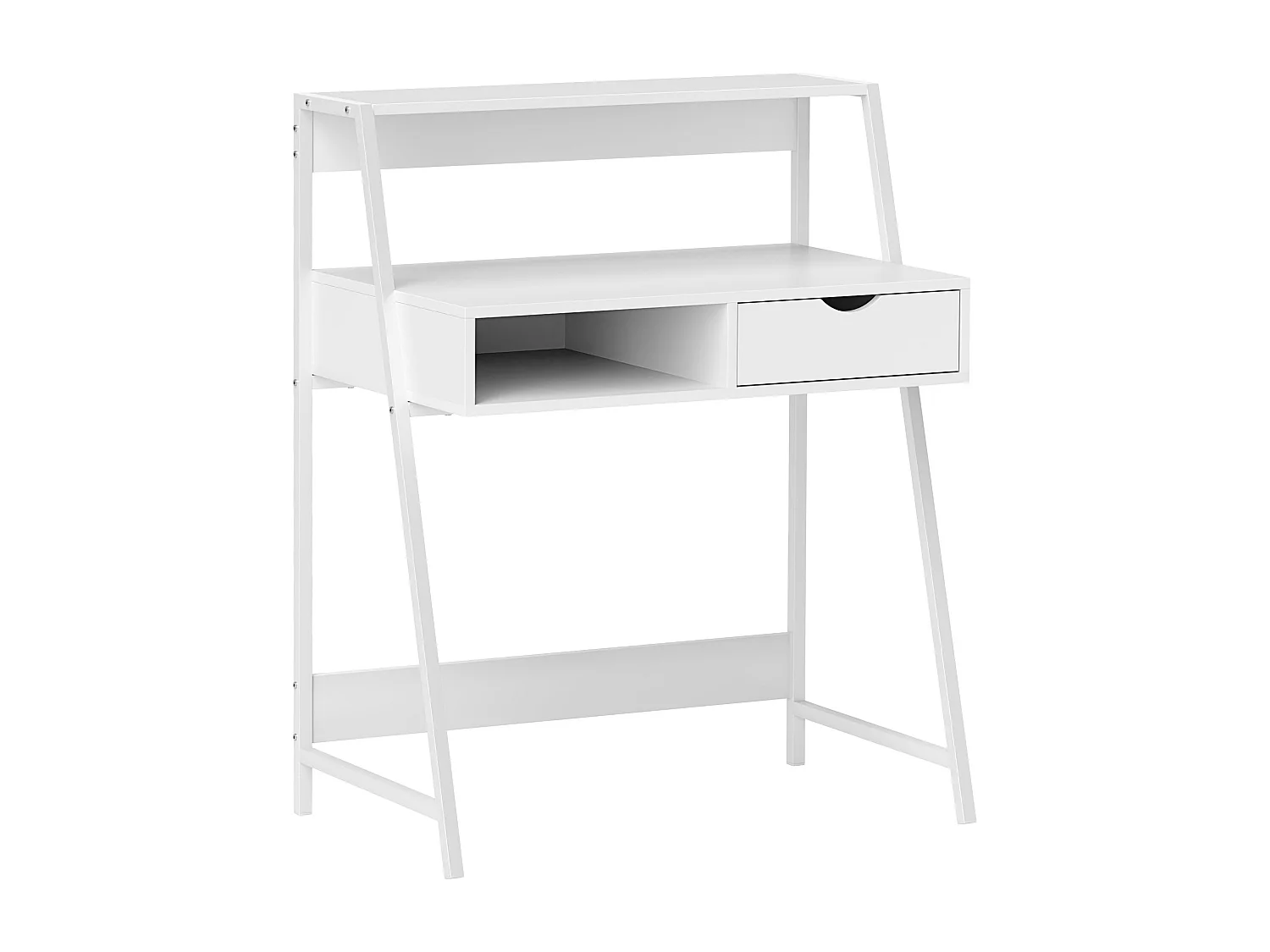 Bureau secrétaire bureau informatique style néo-rétro tiroir niche étagère métal blanc aspect bois blanc
