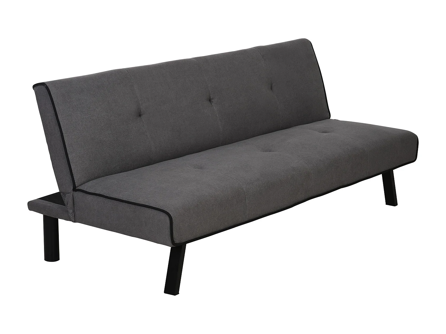 Canapé convertible 3 places canapé-lit avec dossier inclinable réglable piètement métal noir tissu gris