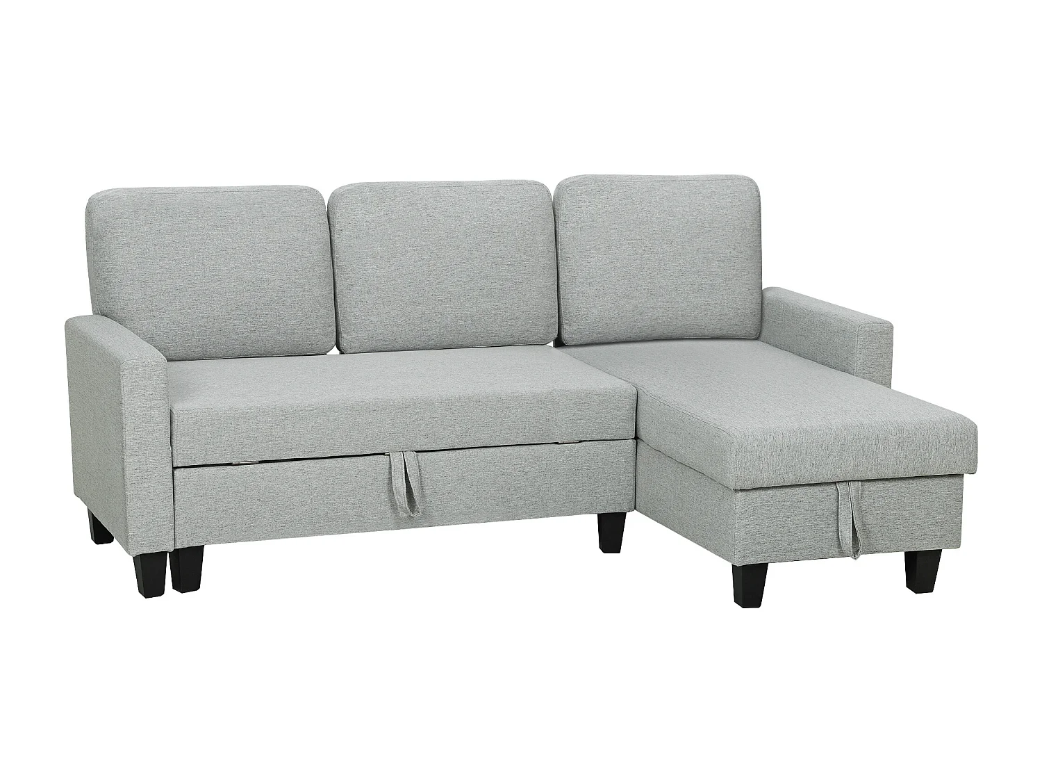 Canapé d'angle convertible réversible 3 places coffre de rangement intégré tissu toucher lin gris clair