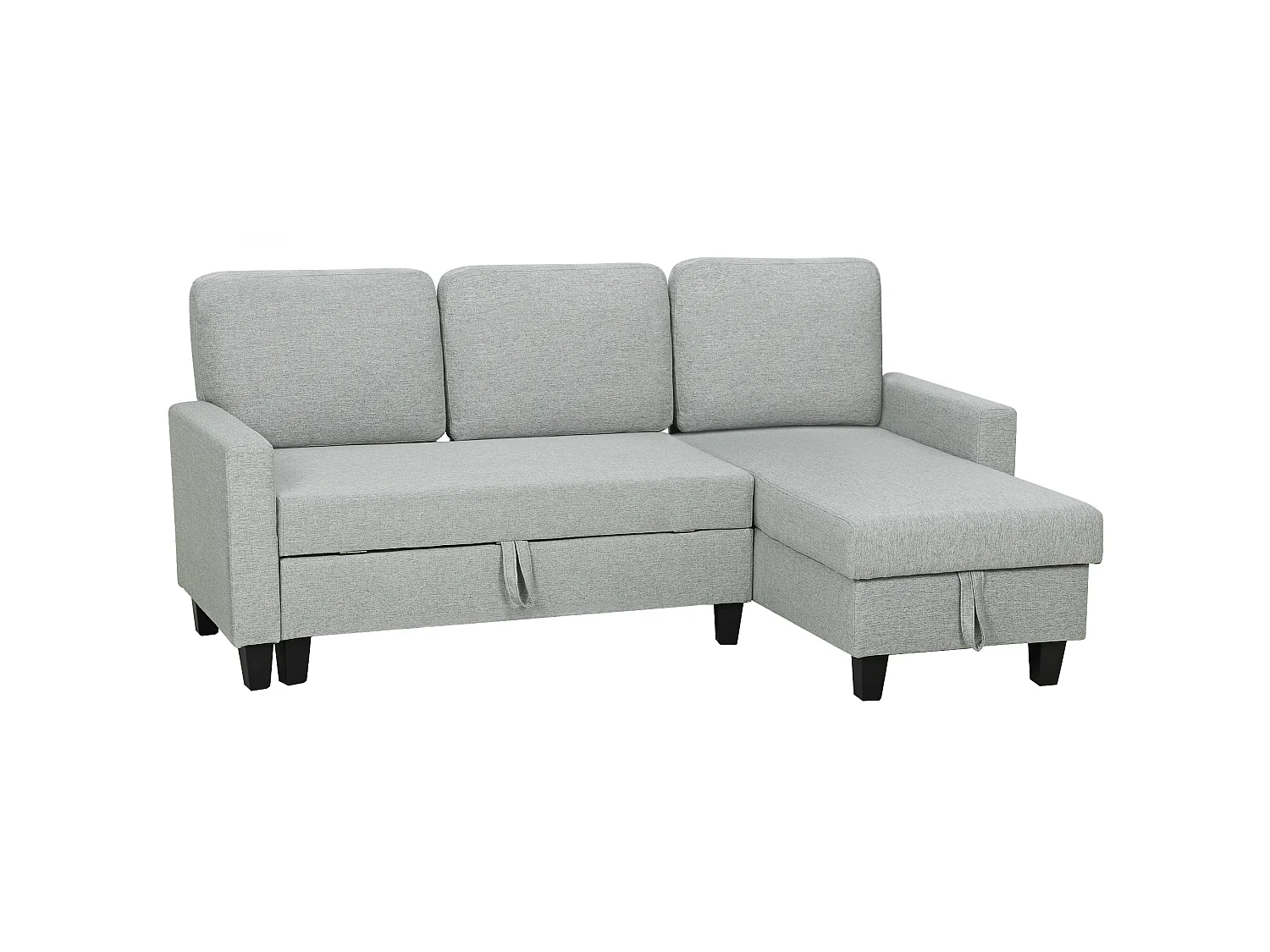 Canapé d'angle convertible réversible 3 places coffre de rangement intégré tissu toucher lin gris clair