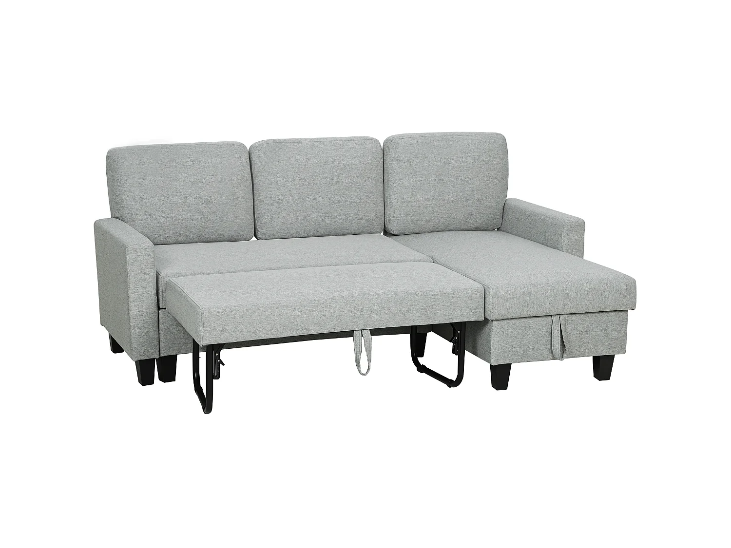Canapé d'angle convertible réversible 3 places coffre de rangement intégré tissu toucher lin gris clair