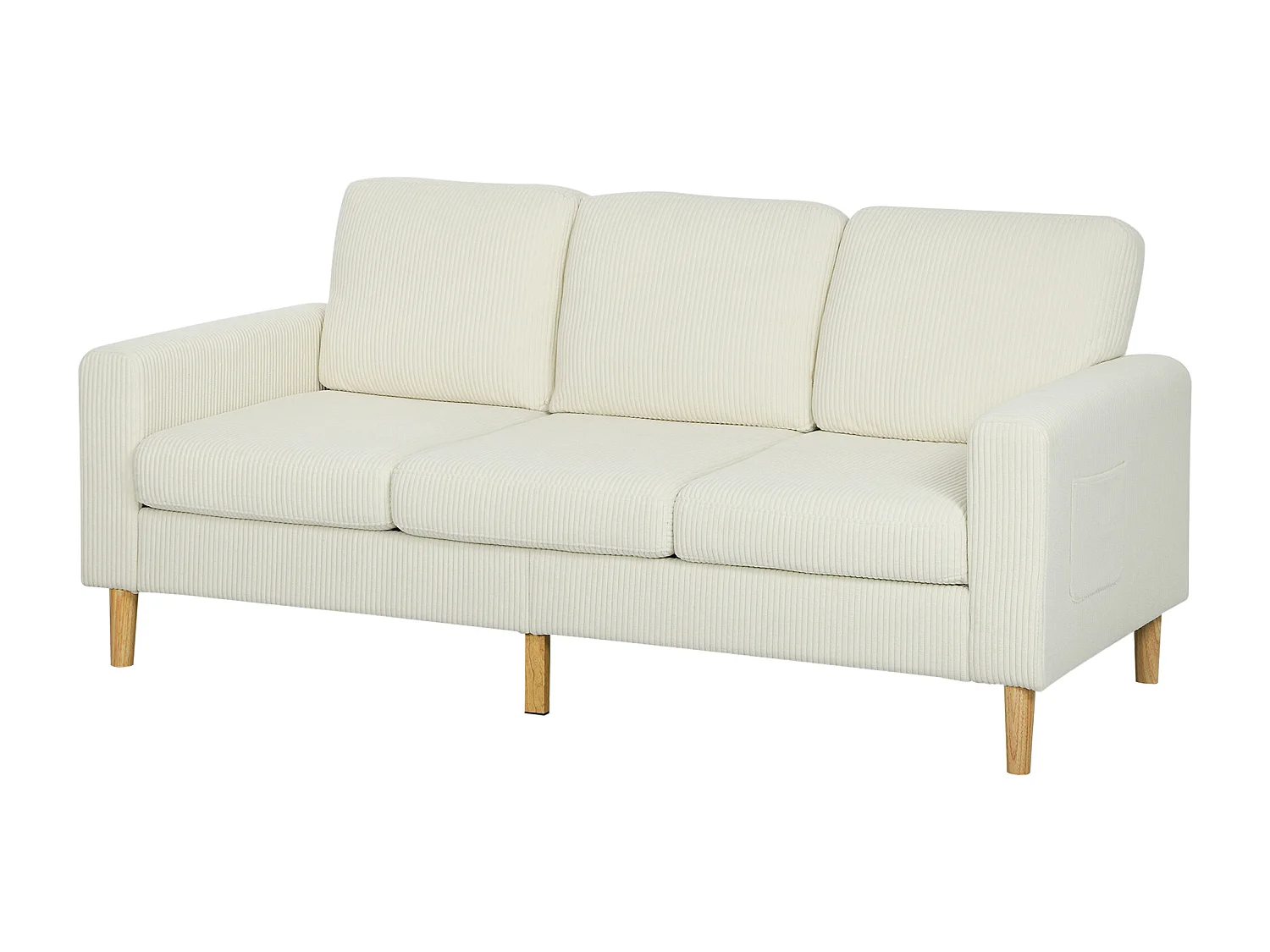 Canapé 3 places velours côtelé style nordique coussins déhoussables beige clair