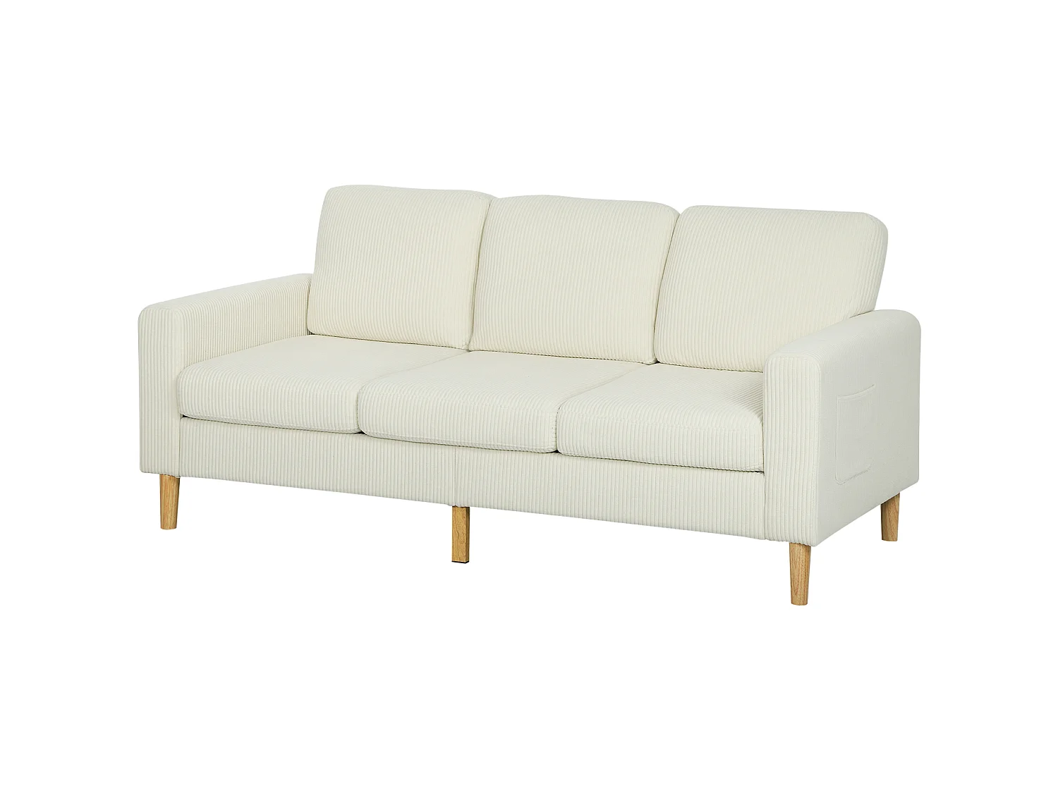 Canapé 3 places velours côtelé style nordique coussins déhoussables beige clair