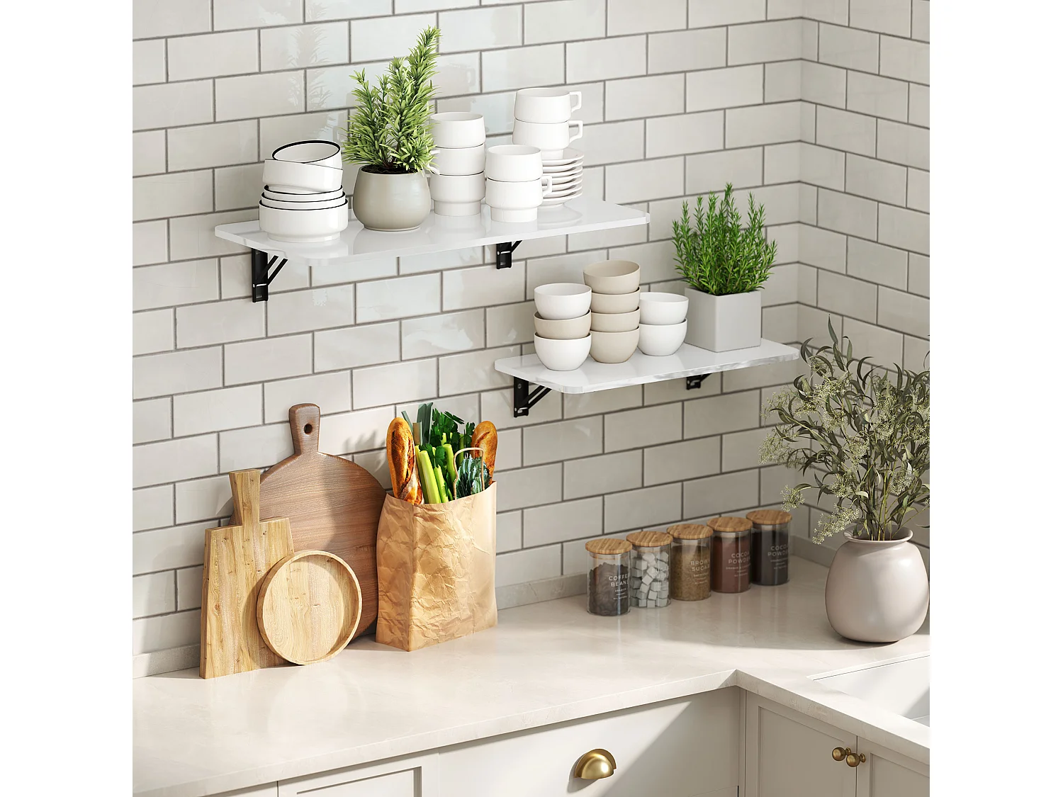 Lot de 2 tablettes rabattables - étagères murales pliables - métal noir blanc laqué