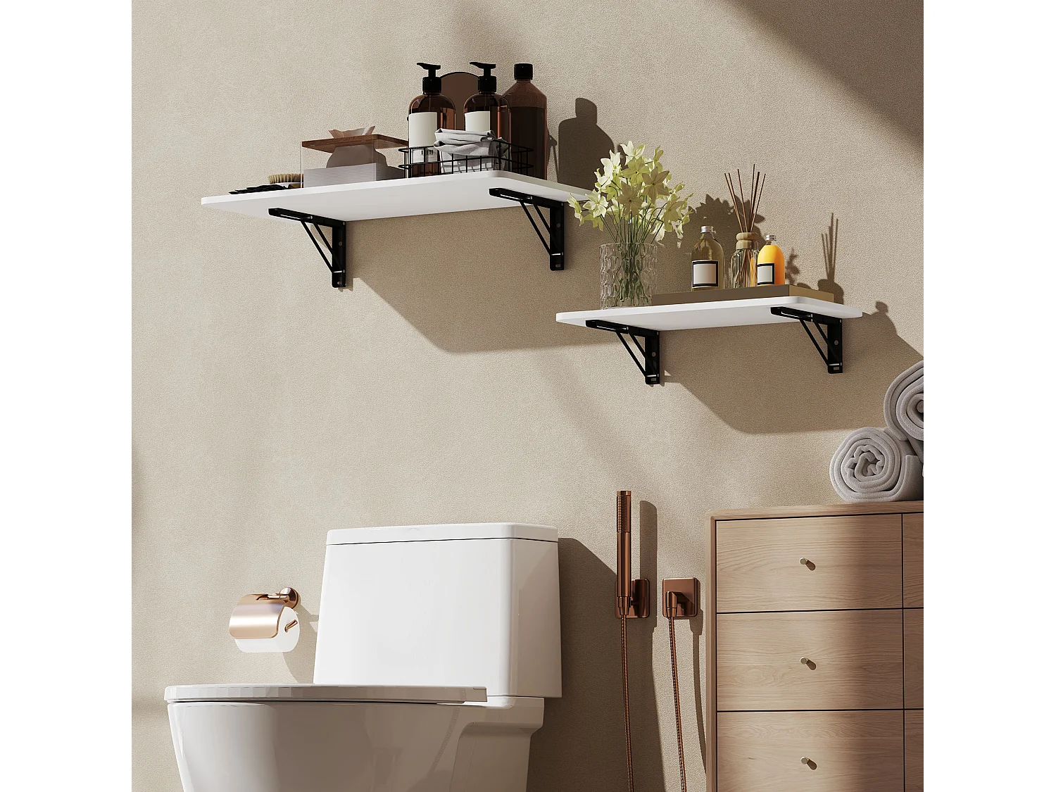 Lot de 2 tablettes rabattables - étagères murales pliables - métal noir blanc laqué