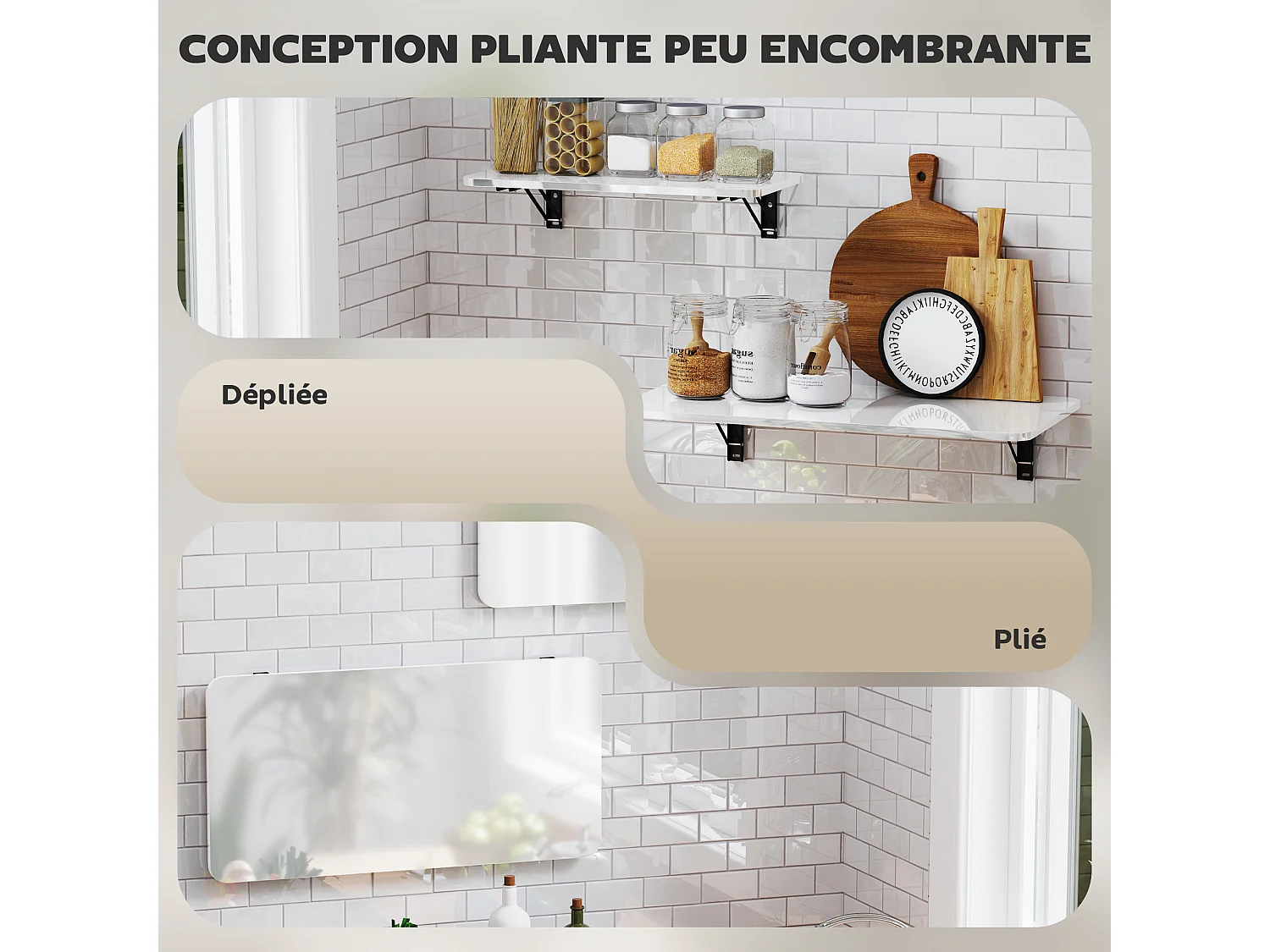 Lot de 2 tablettes rabattables - étagères murales pliables - métal noir blanc laqué