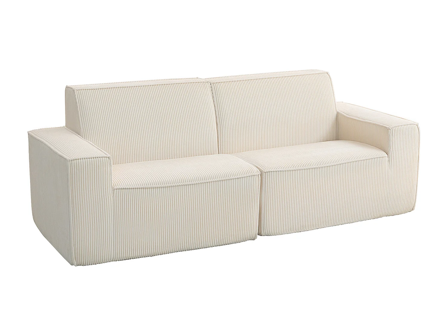 Canapé 3 places en velours côtelé grosses côtes beige