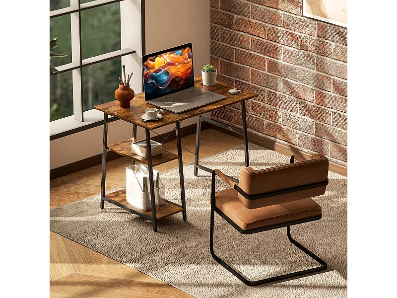 Bureau style industriel 2 étagères dim. 120 x 60 cm châssis métal noir effet bois vieilli