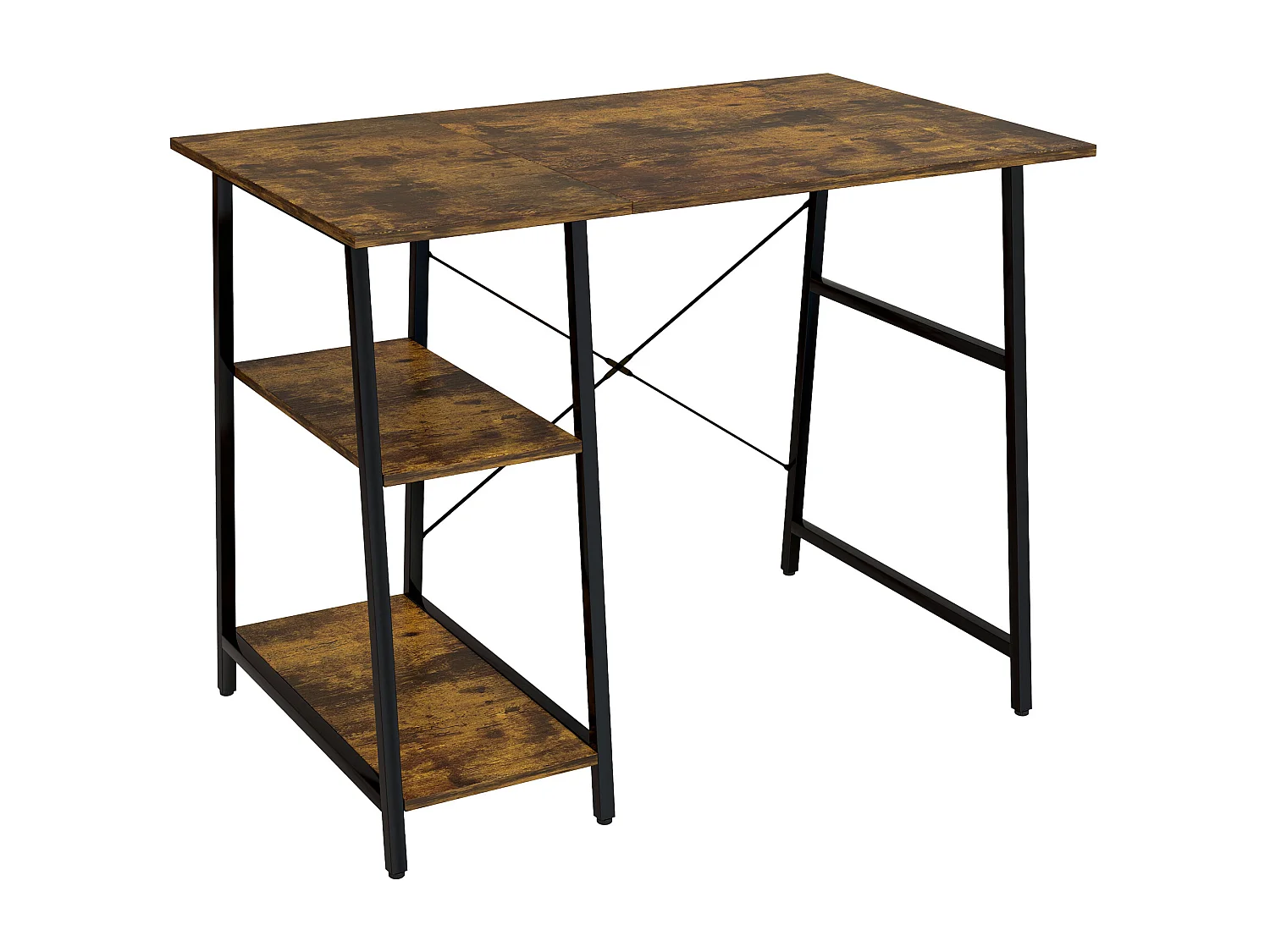 Bureau style industriel 2 étagères dim. 120 x 60 cm châssis métal noir effet bois vieilli