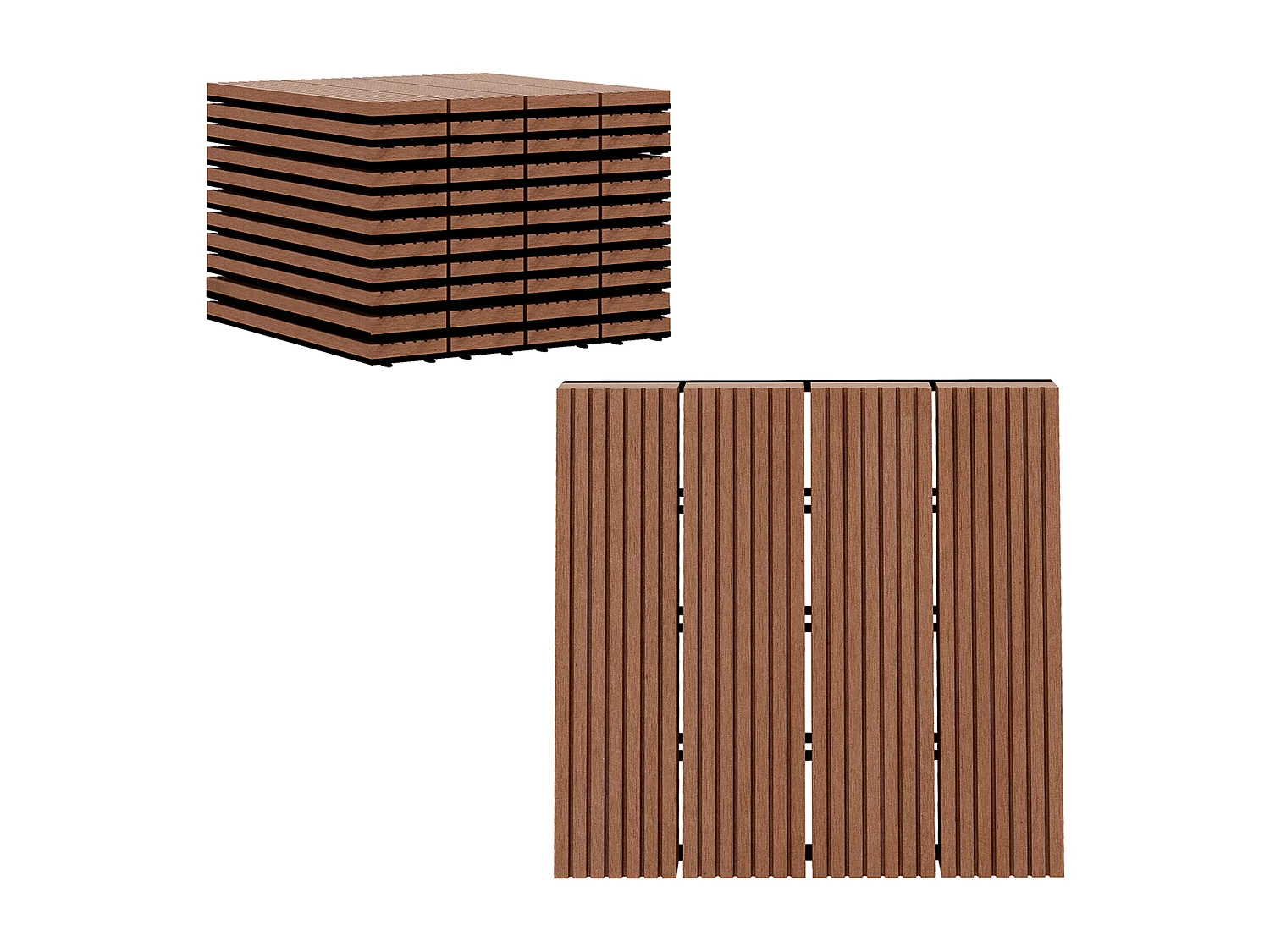 Lot de 11 dalles de jardin piscine 30 x 30 x 2,2 cm - clipsables, antidérapantes - HDPE effet bois