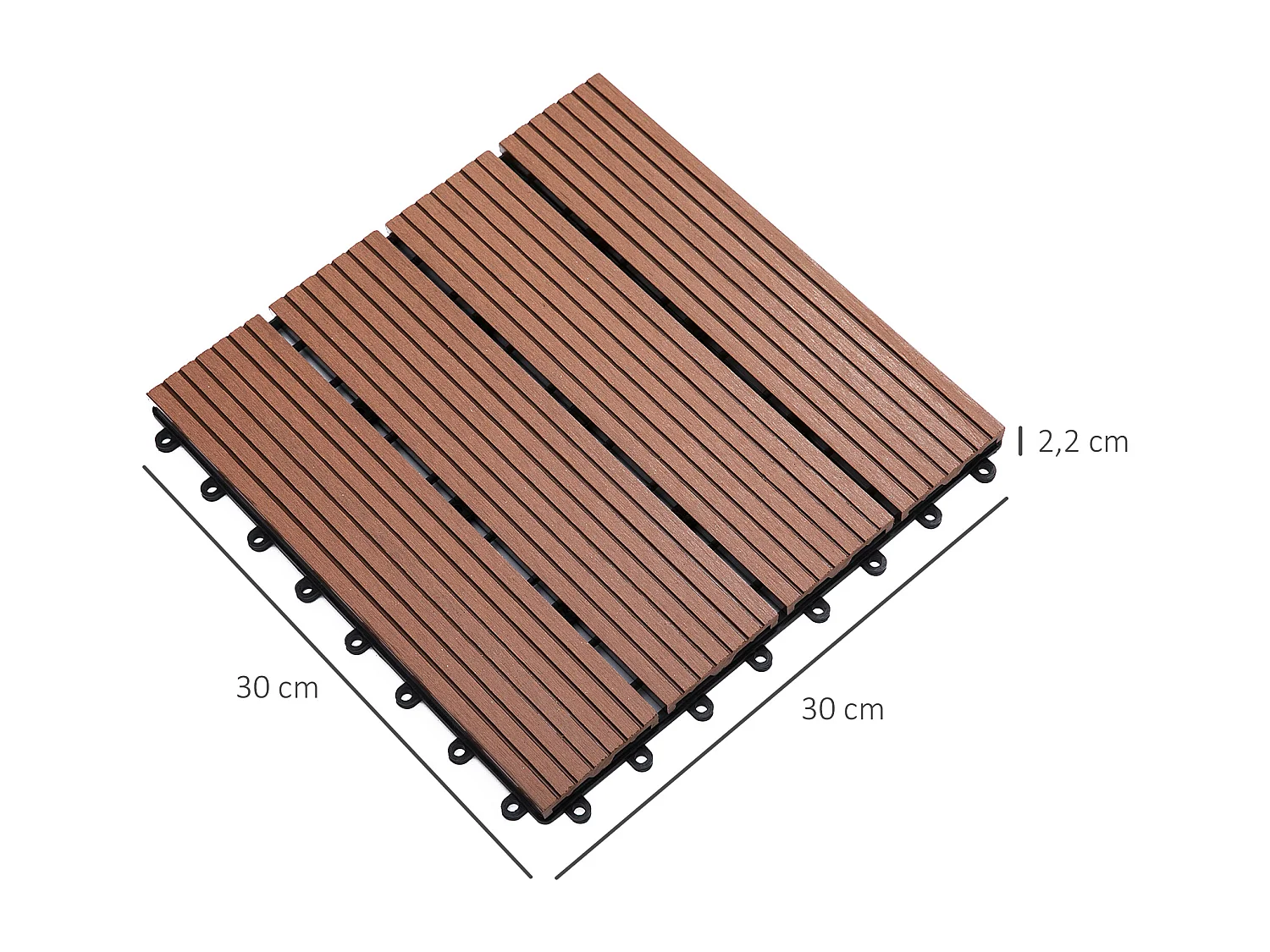 Lot de 11 dalles de jardin piscine 30 x 30 x 2,2 cm - clipsables, antidérapantes - HDPE effet bois