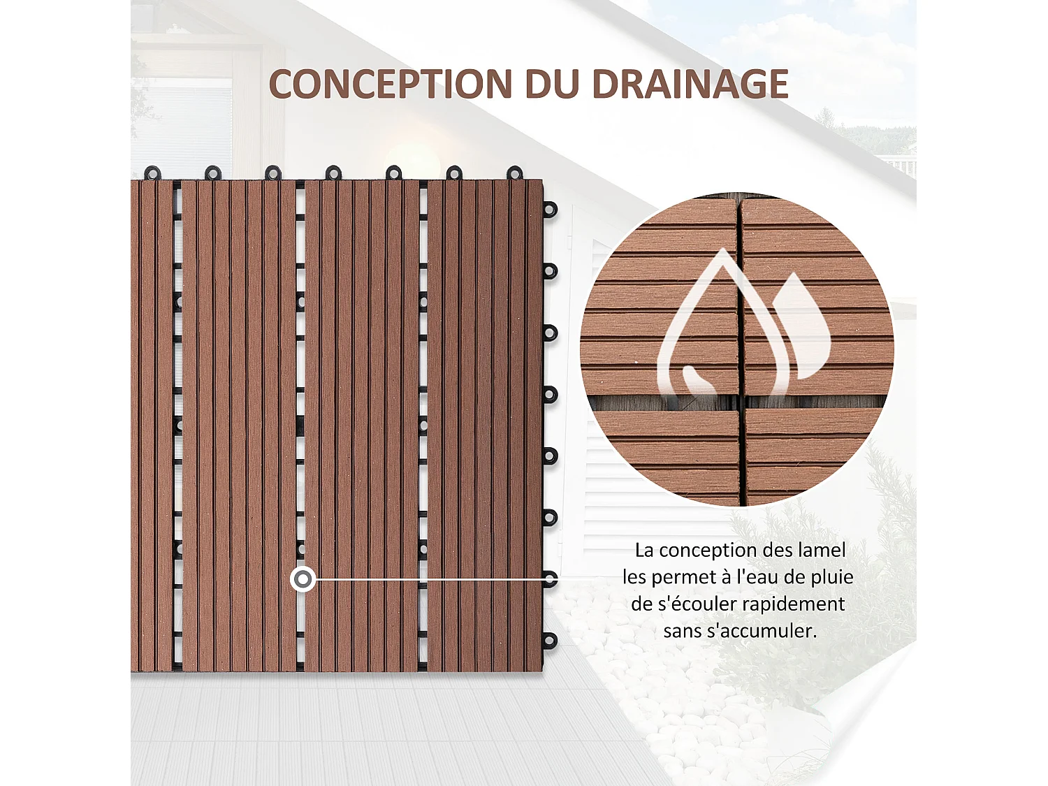 Lot de 11 dalles de jardin piscine 30 x 30 x 2,2 cm - clipsables, antidérapantes - HDPE effet bois